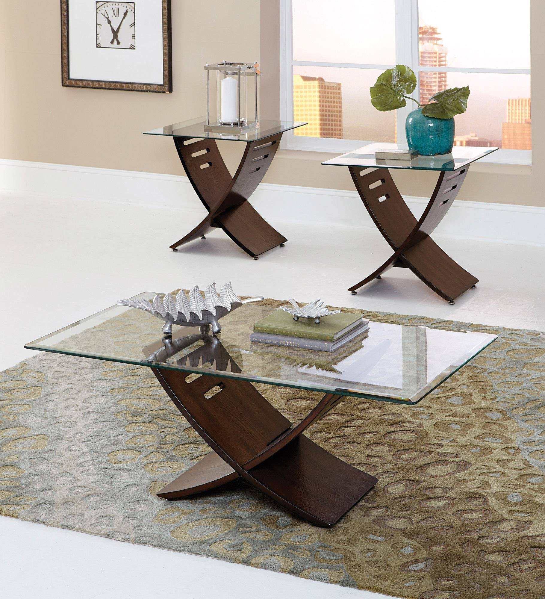 Cafe 3 Piece Glass Occasional Table Set - WXF-02