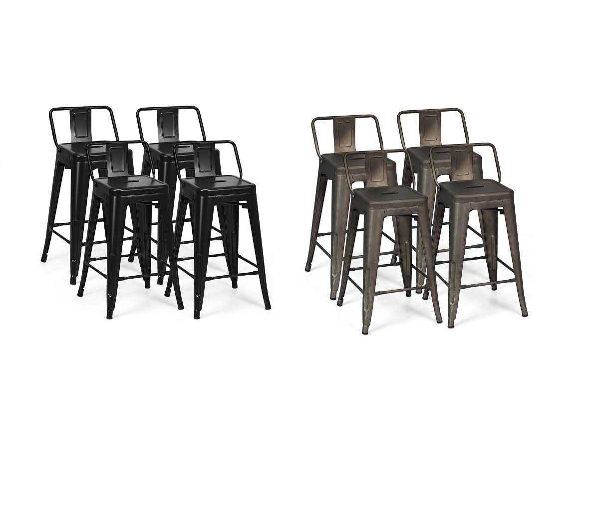 Costway Set of 4 Low Back Metal Counter Stool 24'' Seat Height