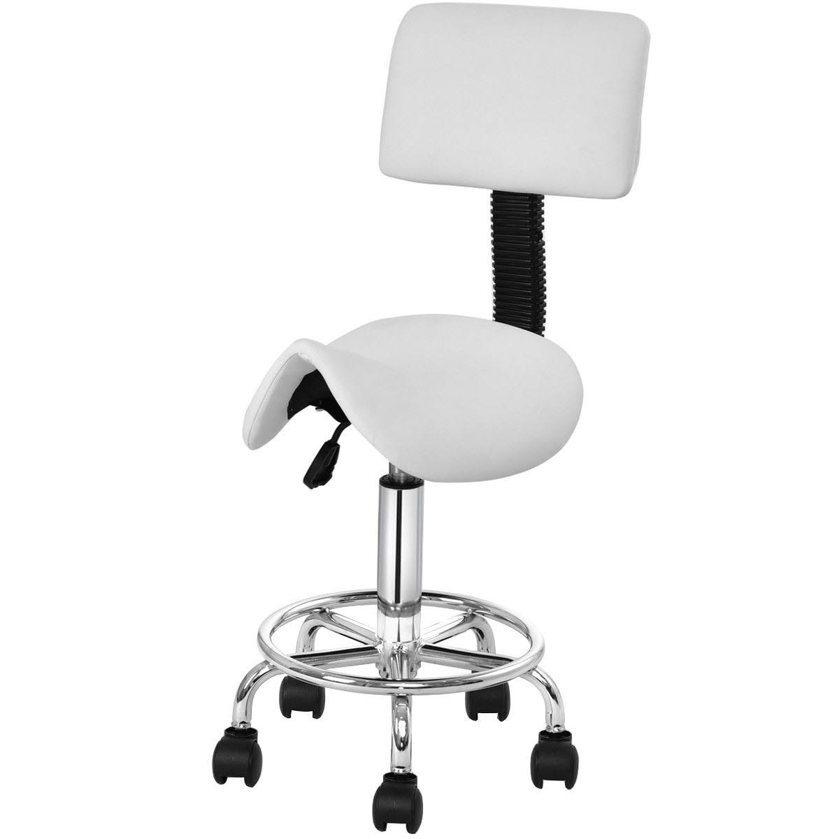 Costway White Adjustable Saddle Salon Stool Rolling Massage Chair with