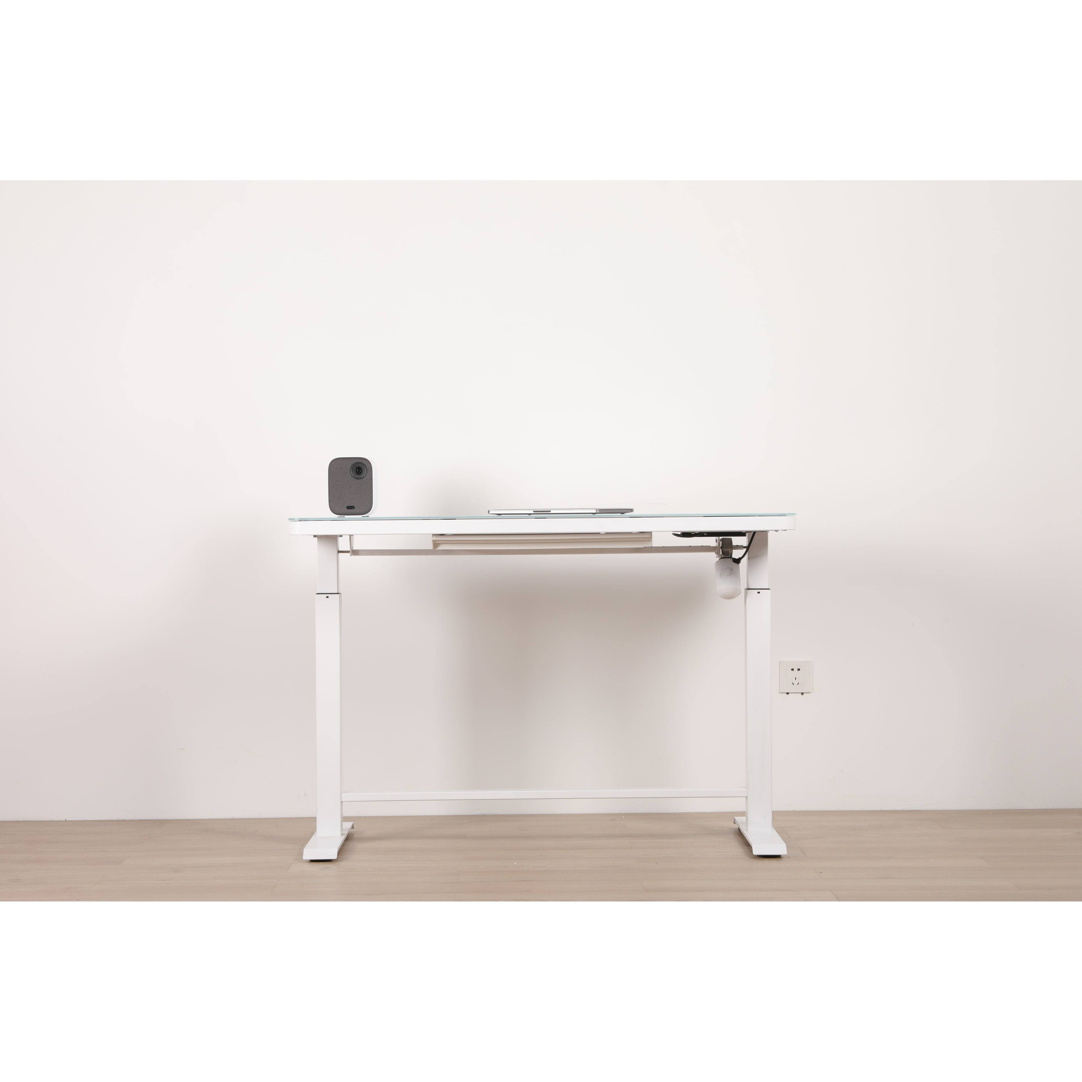 Unique Furniture Contemporary Glass Top Sit Stand Desk in White WXF02
