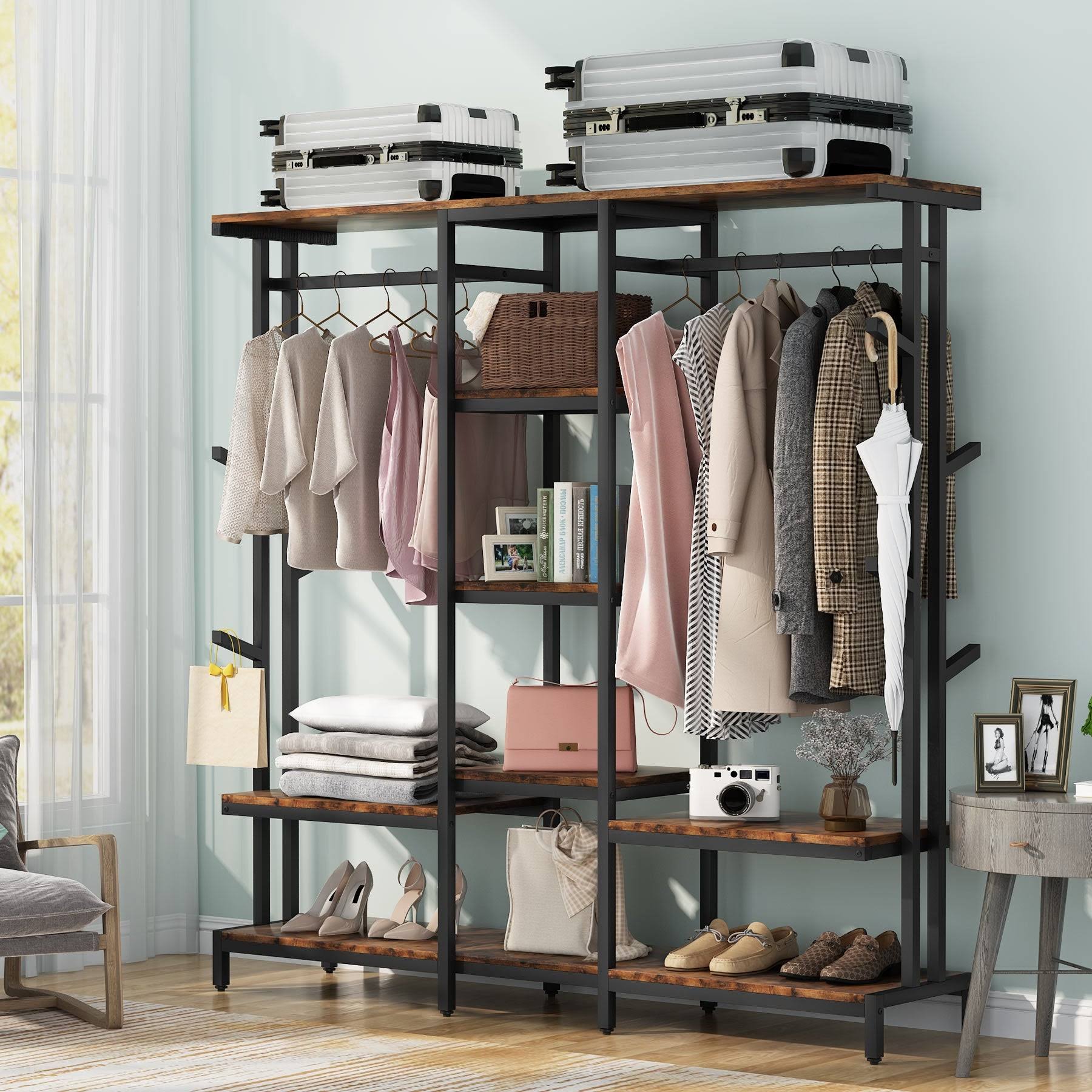 Tribesigns Extra Large Closet Organizer with Hooks Clothes Rack with ...