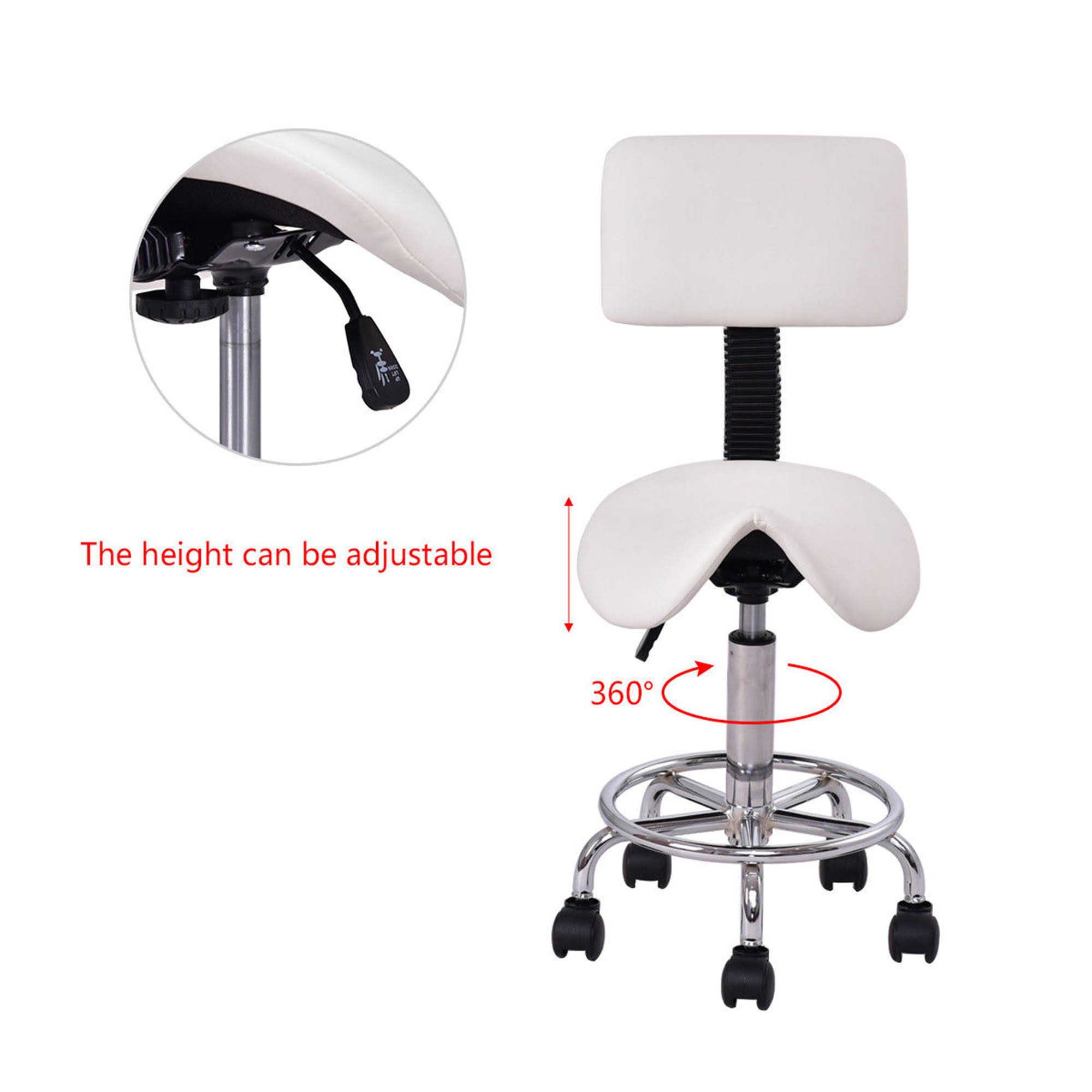 Costway Adjustable Saddle Salon Stool Rolling Massage Chair Tattoo