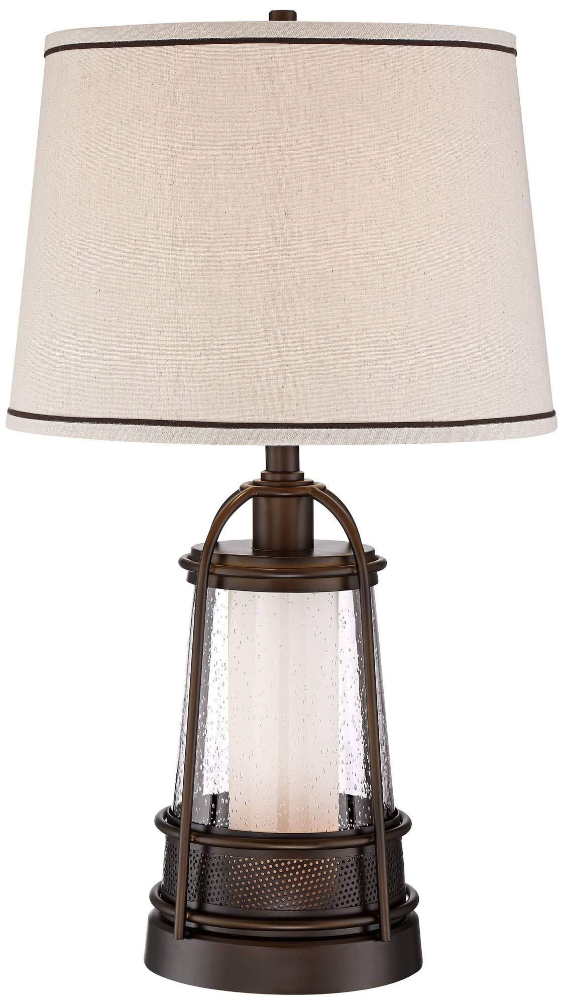 Franklin Iron Works Industrial Table Lamp with Nightlight Bronze Metal