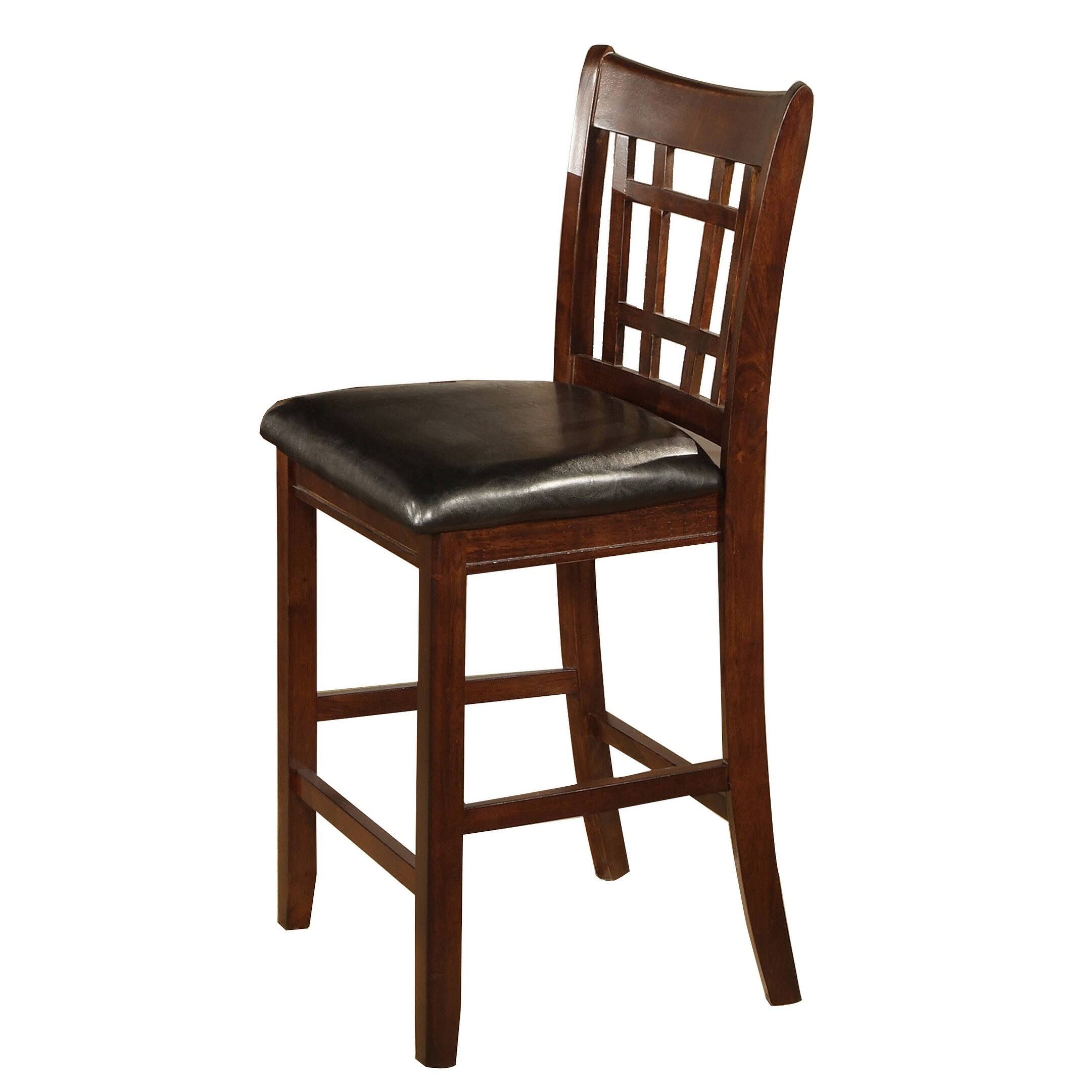 Leatherette Wooden Counter Chair with Lattice Cut Out BACK, Set of 2 ...