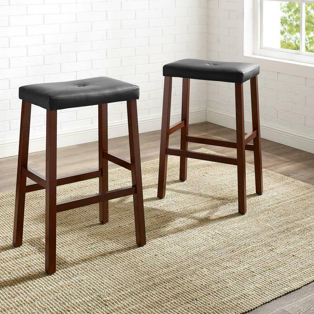 Crosley 29 in. Mahogany Upholstered Saddle Seat Bar Stool with Black ...