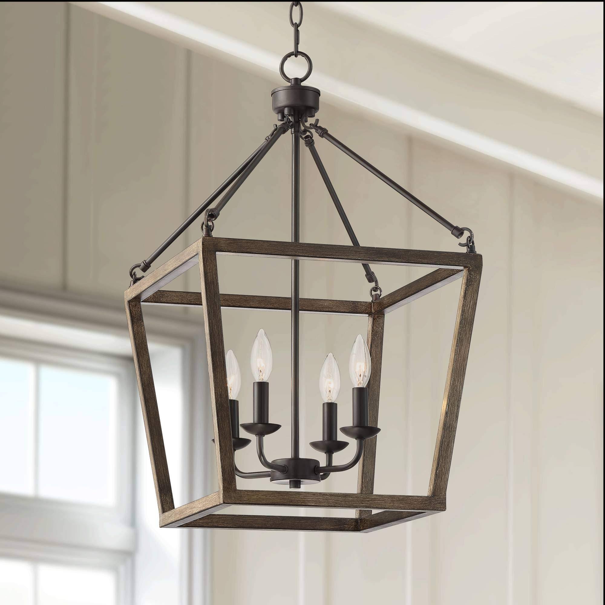 Franklin Iron Works Bronze Wood Grain Cage Foyer Pendant Chandelier 16 ...