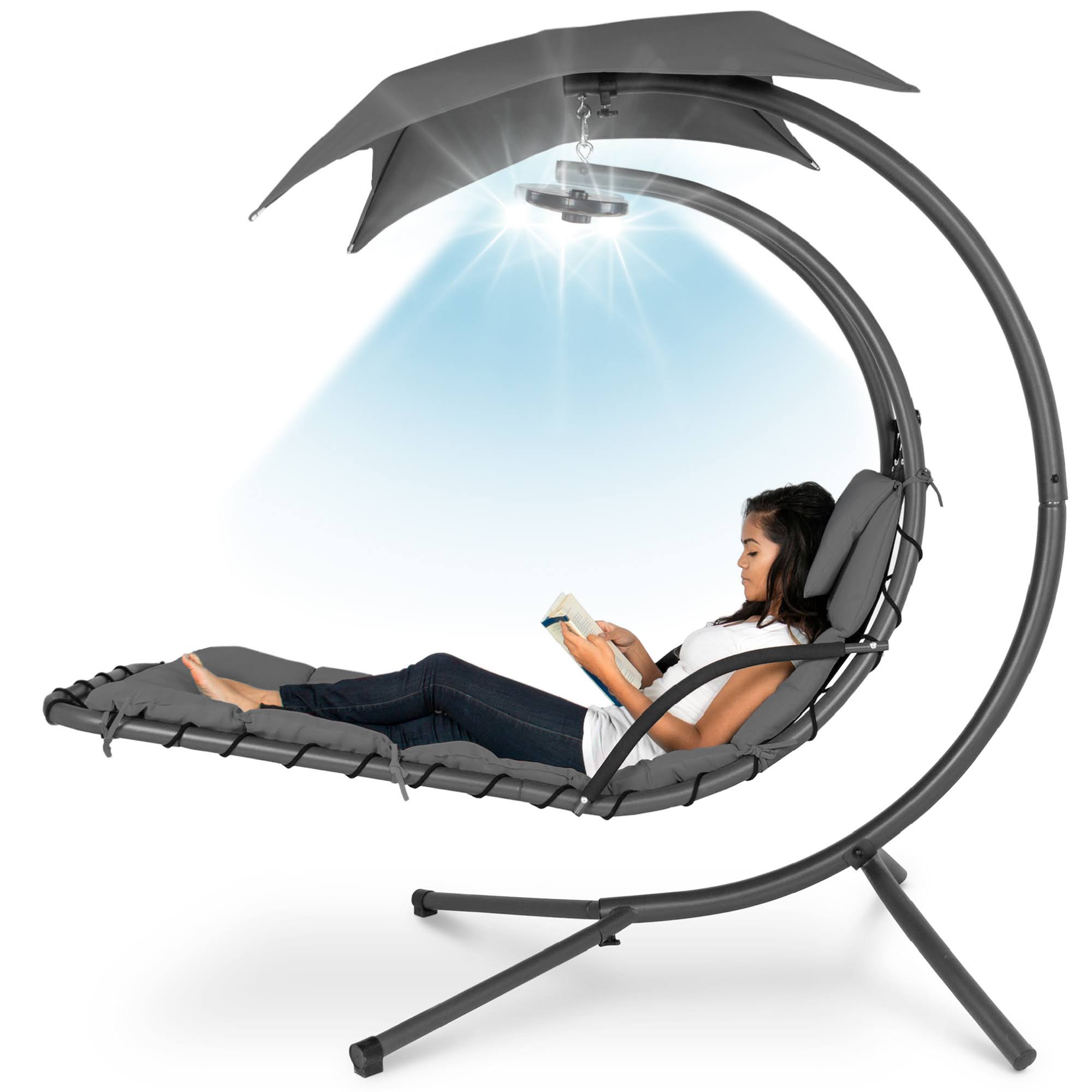 Best Choice Products Hanging LEDLit Curved Chaise Lounge Chair for