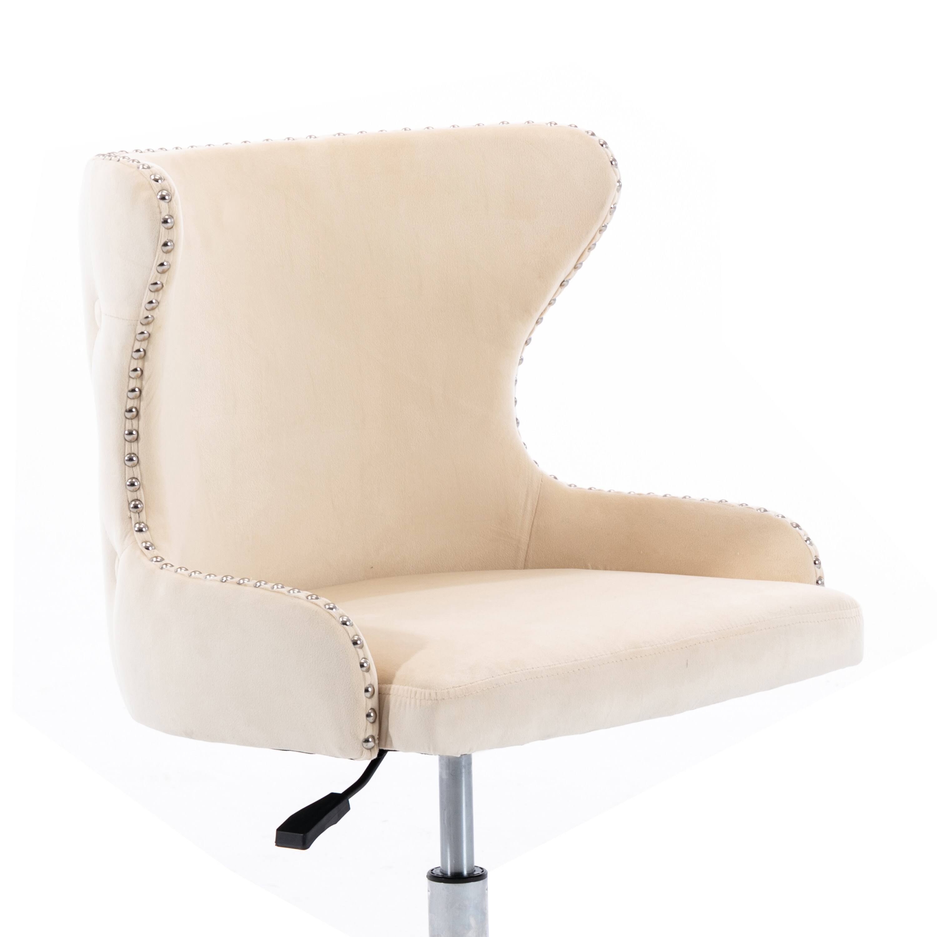 Contemporary Velvet Upholstered Adjustable Office Chair Navy Blue