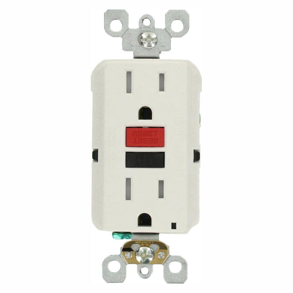 Leviton GFCI Outlet 15 Amp Self Test Slim Duplex Tamper Resistant White ...