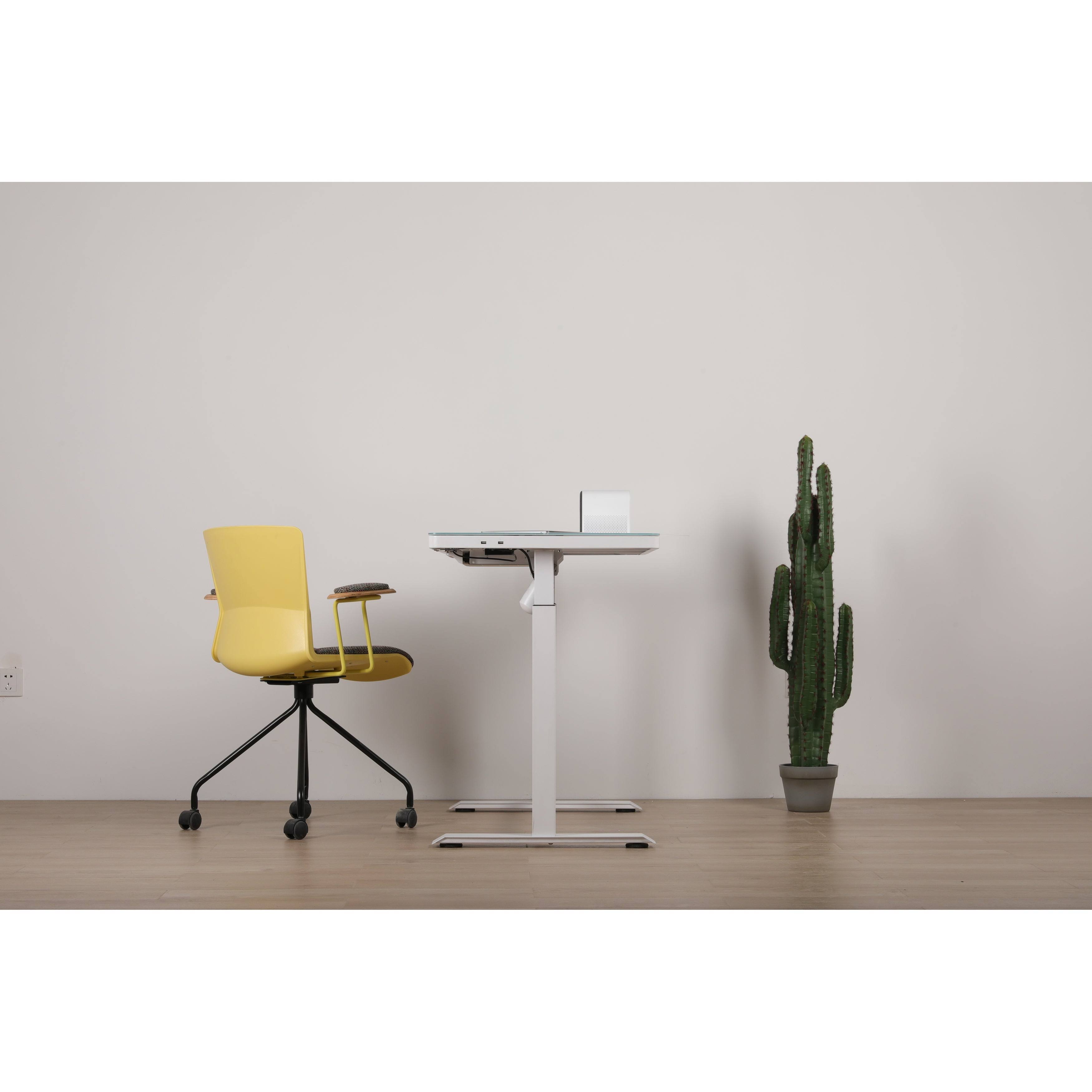 Unique Furniture Contemporary Glass Top Sit Stand Desk in White WXF02