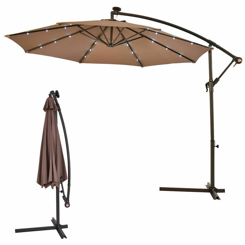 Costway 10& Hanging Solar LED Umbrella Patio Sun Shade Offset Market w ...