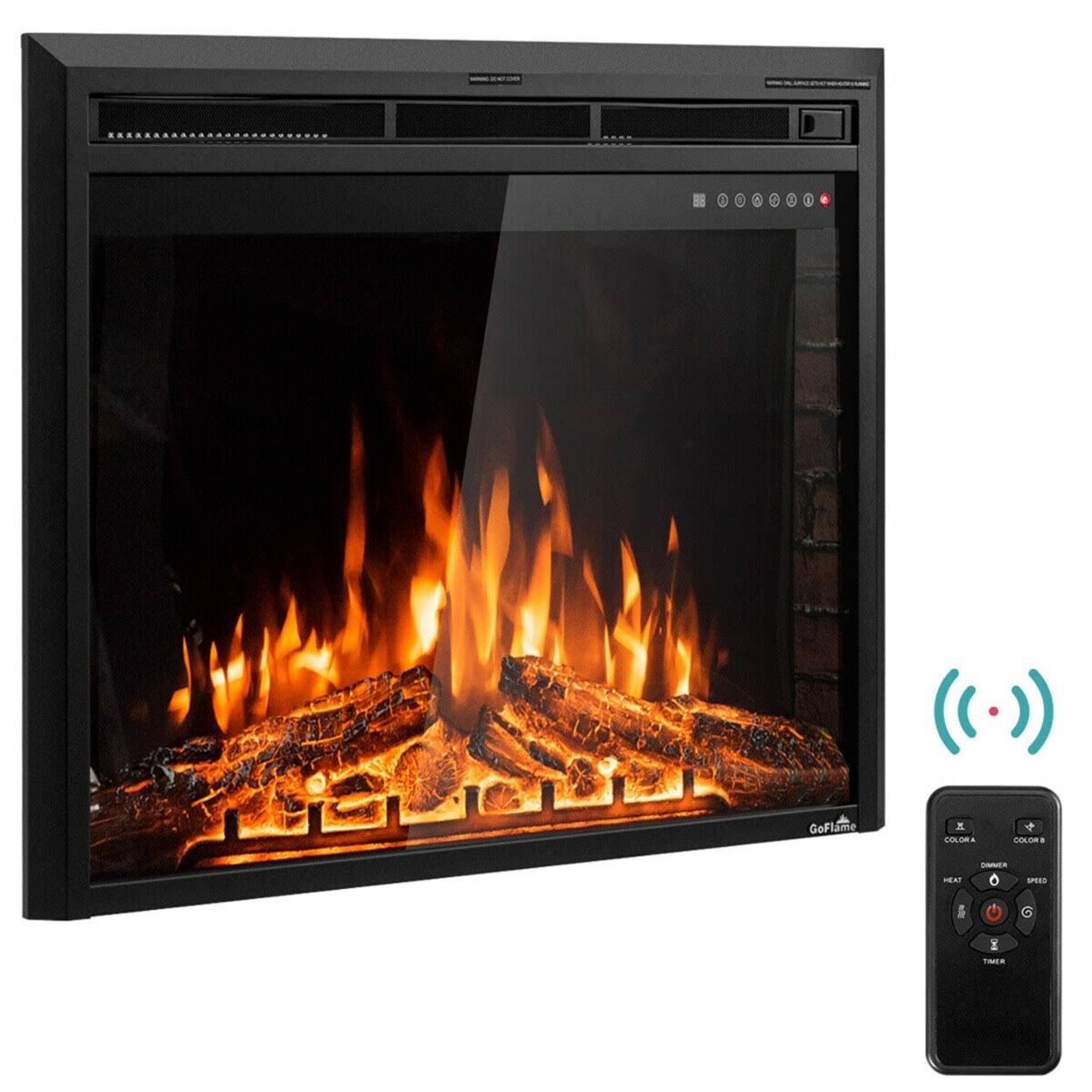 Gymax 26x22 Electric Fireplace Embedded Insert Heater 750W/1500W w