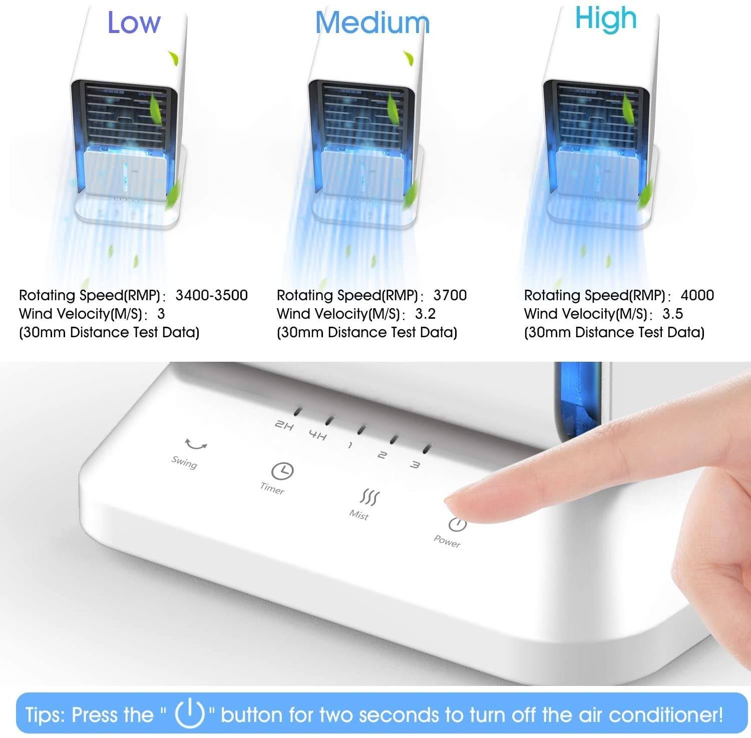 Auzkin Portable Air Conditioner, Oscillating Air Cooler Desk Fan