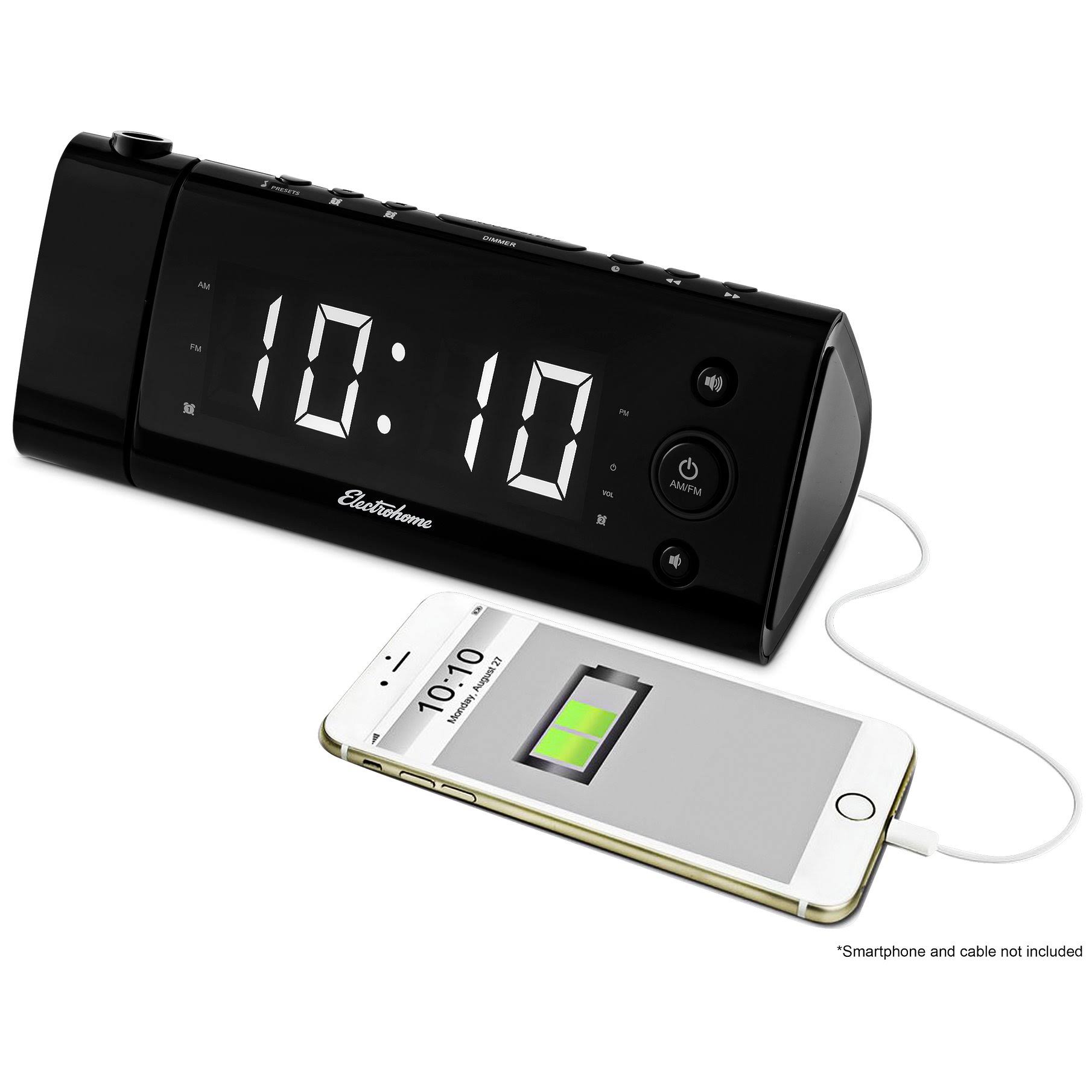 Electrohome USB Charging Alarm Clock Radio for Smartphones with Time