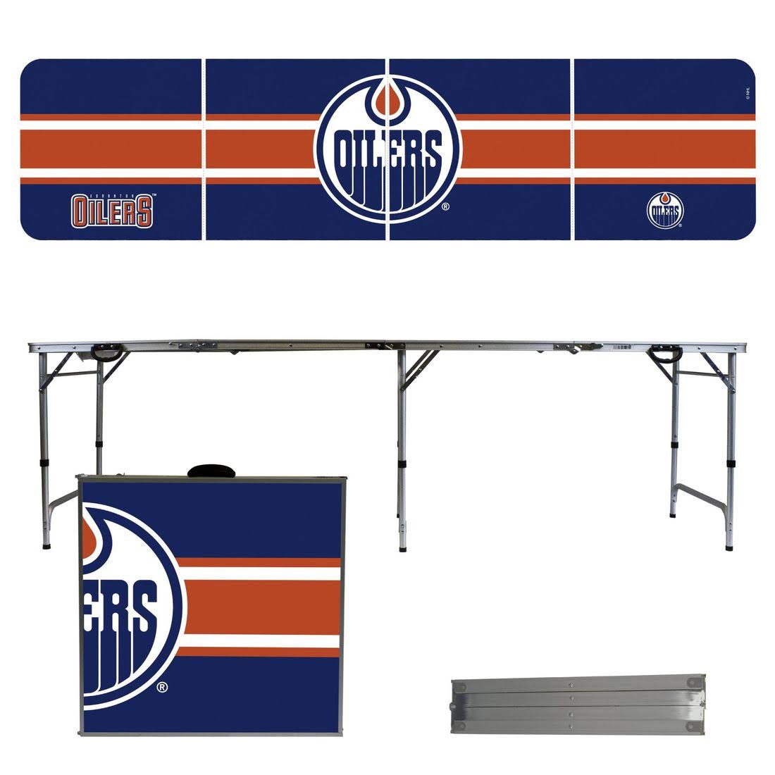 Edmonton Oilers 8 Foot Portable Folding Tailgate Table Stripe Version