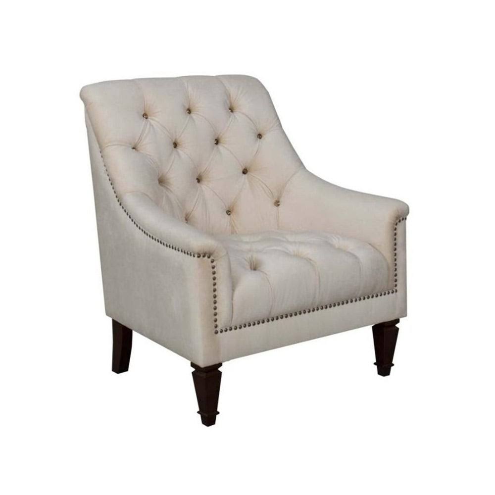 Donnelly Off White Upholstered Tufted Accent Chair with Nailhead Trim