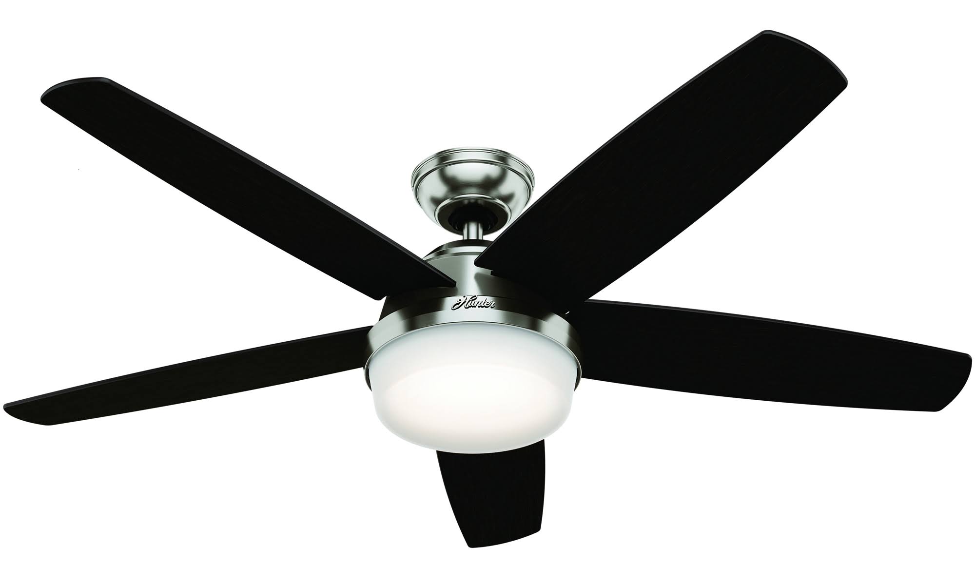 Hunter Fan 54 Contemporary Ceiling Fan In Brushed Nickel With Cased White Led Light Kit And