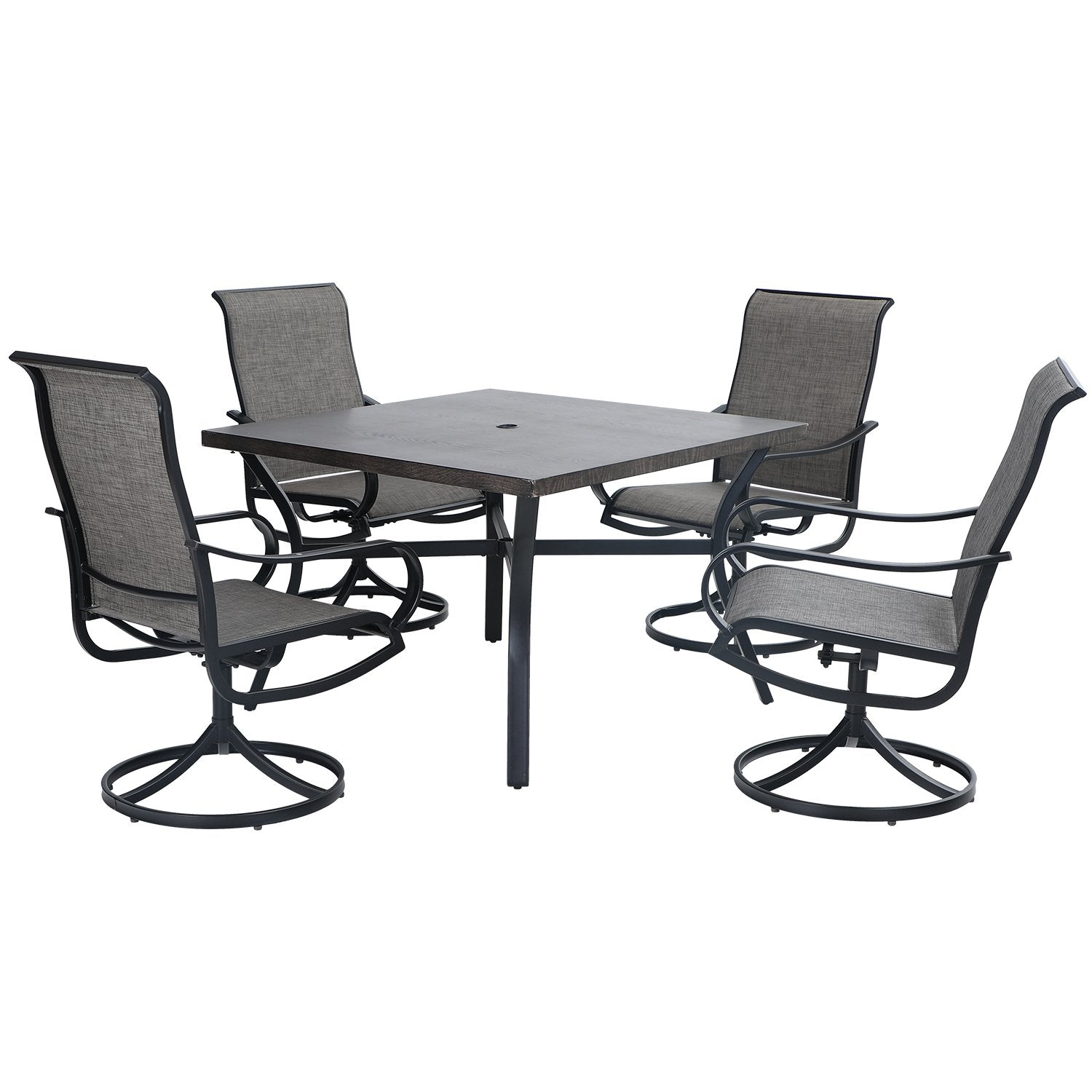 PHI VILLA 5Piece Patio Dining Set With Metal Square Table & 4