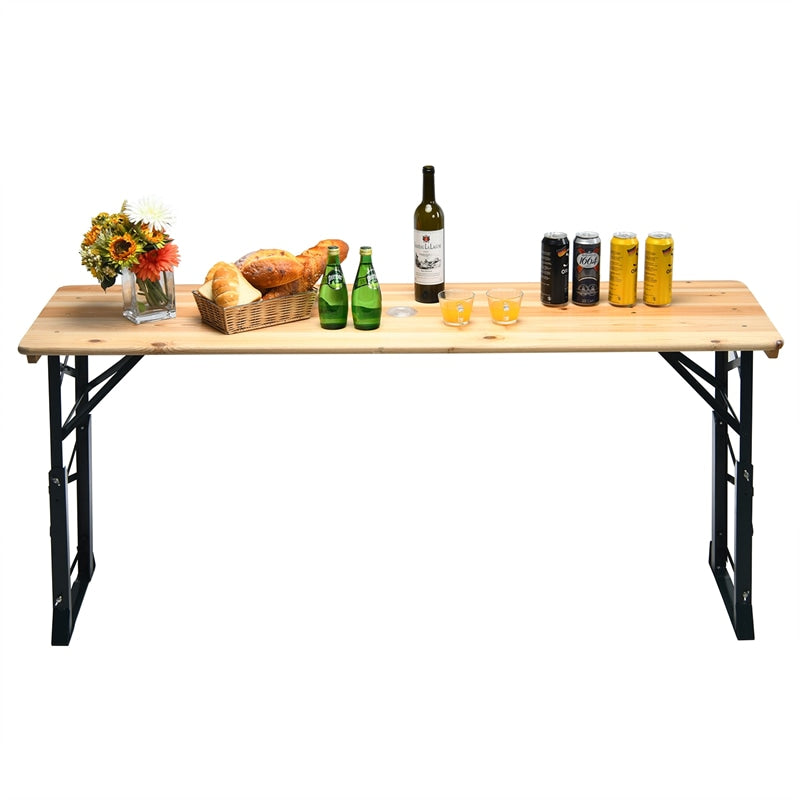 66.5 Inch Adjustable Height Outdoor Wood Folding Picnic Table with