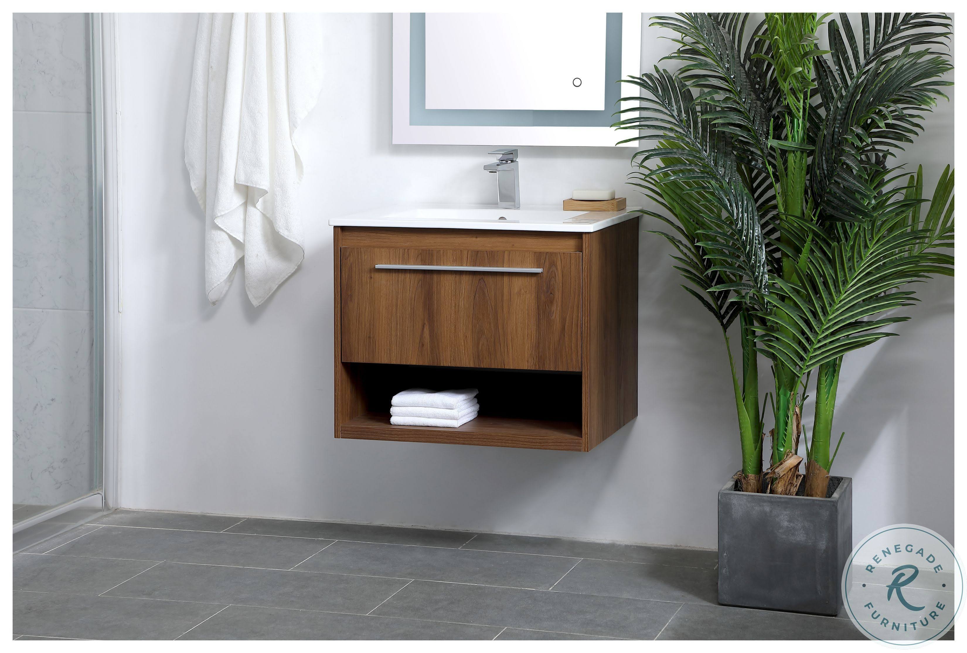 Elegant VF43024WB 24 inch Single Bathroom Floating Vanity in Walnut