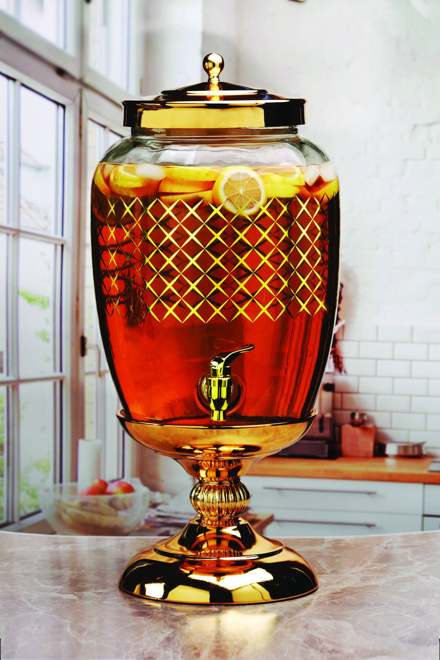 Circleware 68178 Lavish Glass Beverage Dispenser with Metal Stand and