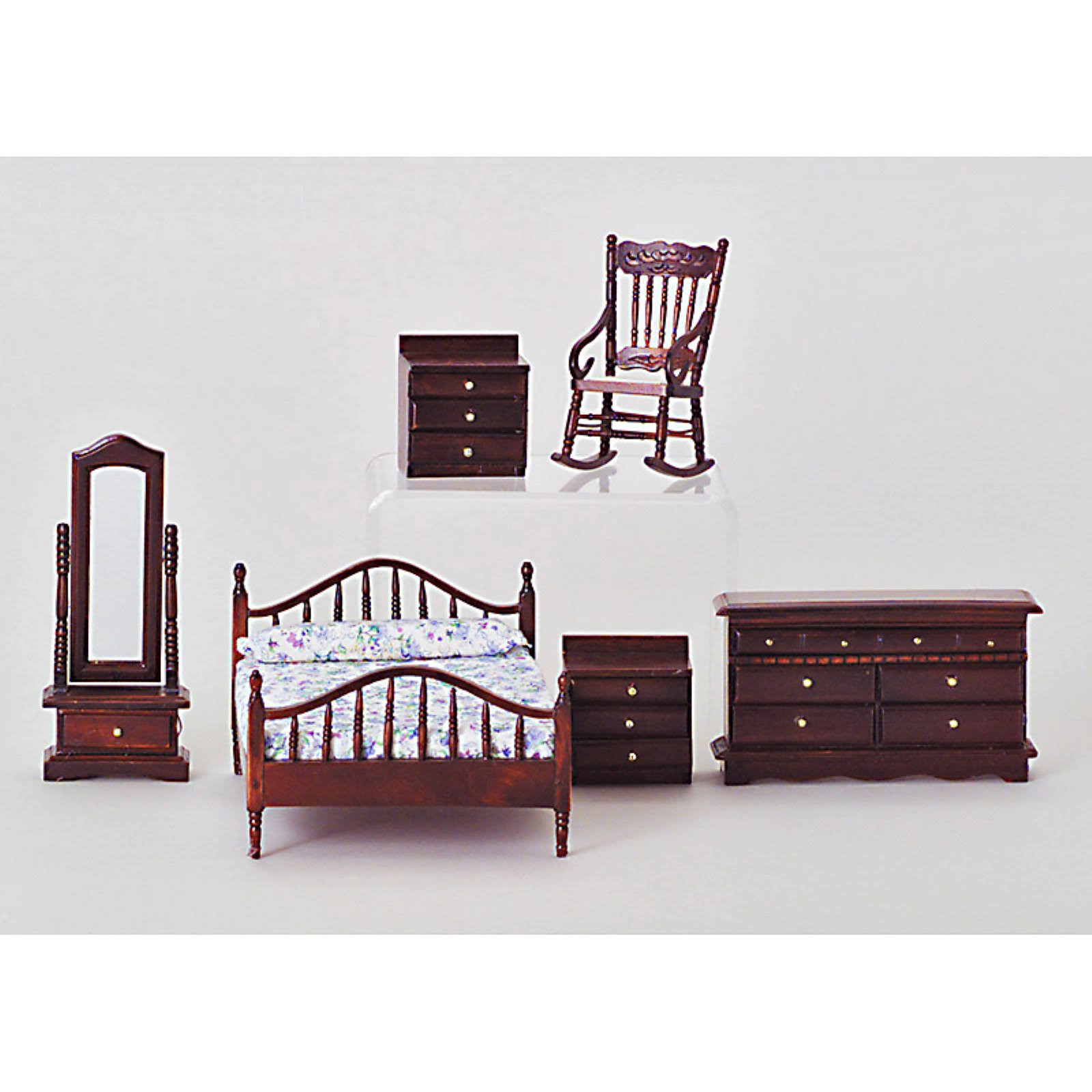 Mahogany Master Bedroom Dollhouse Miniature Set WGL03