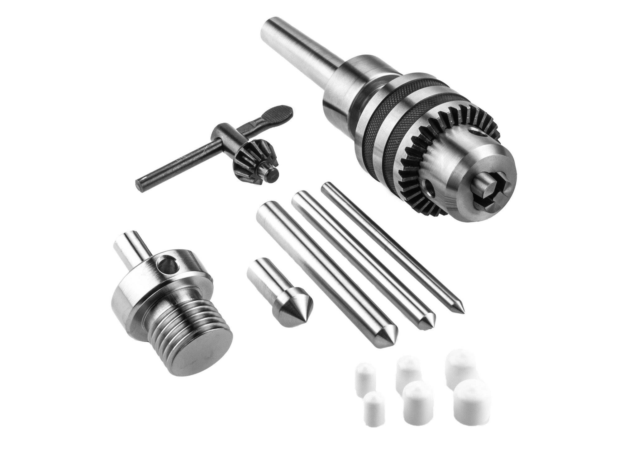 Live Tailstock Drill Chuck Kit with Chuck Reversing Adapter for