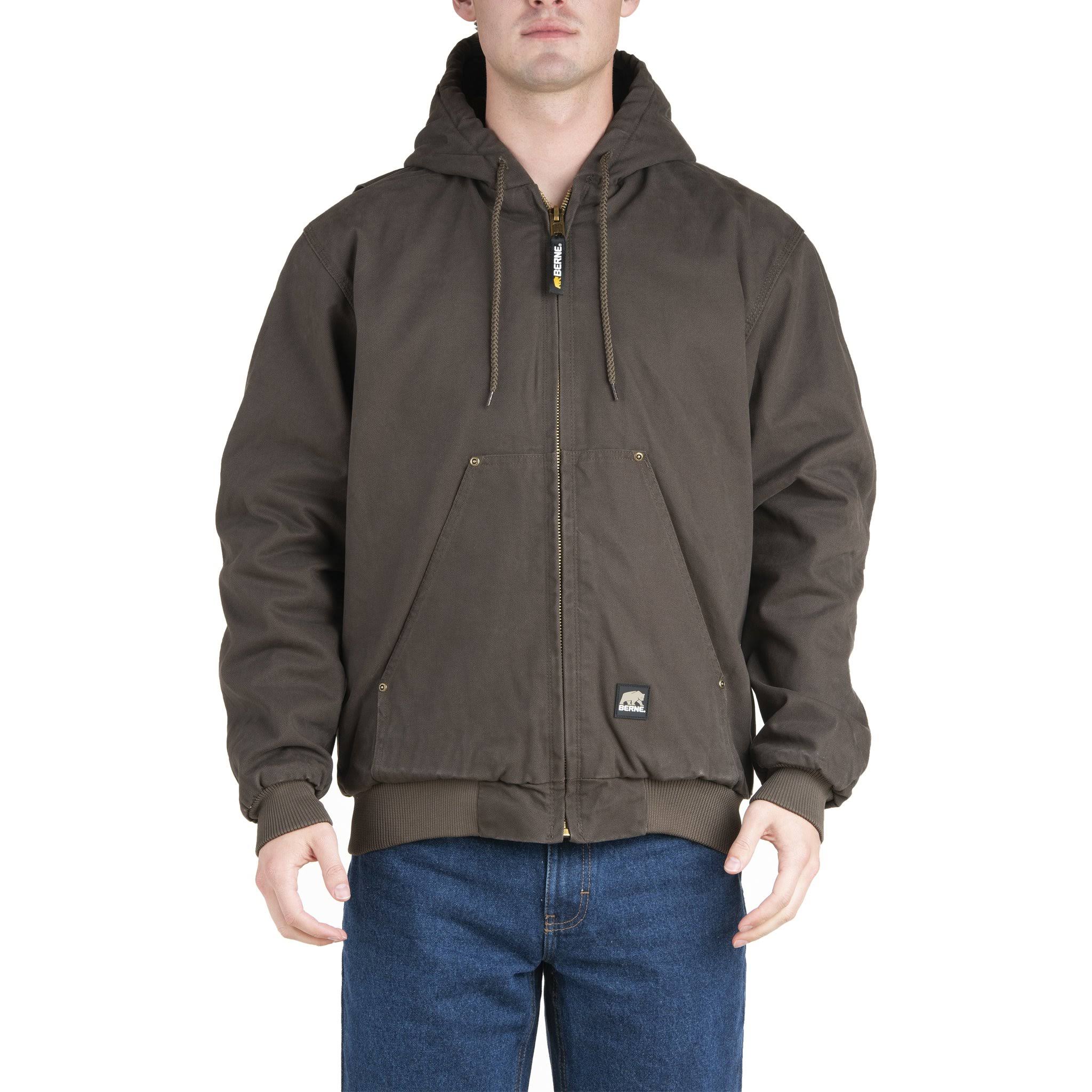 Berne Workwear Original Washed Hooded Jacket - Quilt Lined, Men&s Olive ...