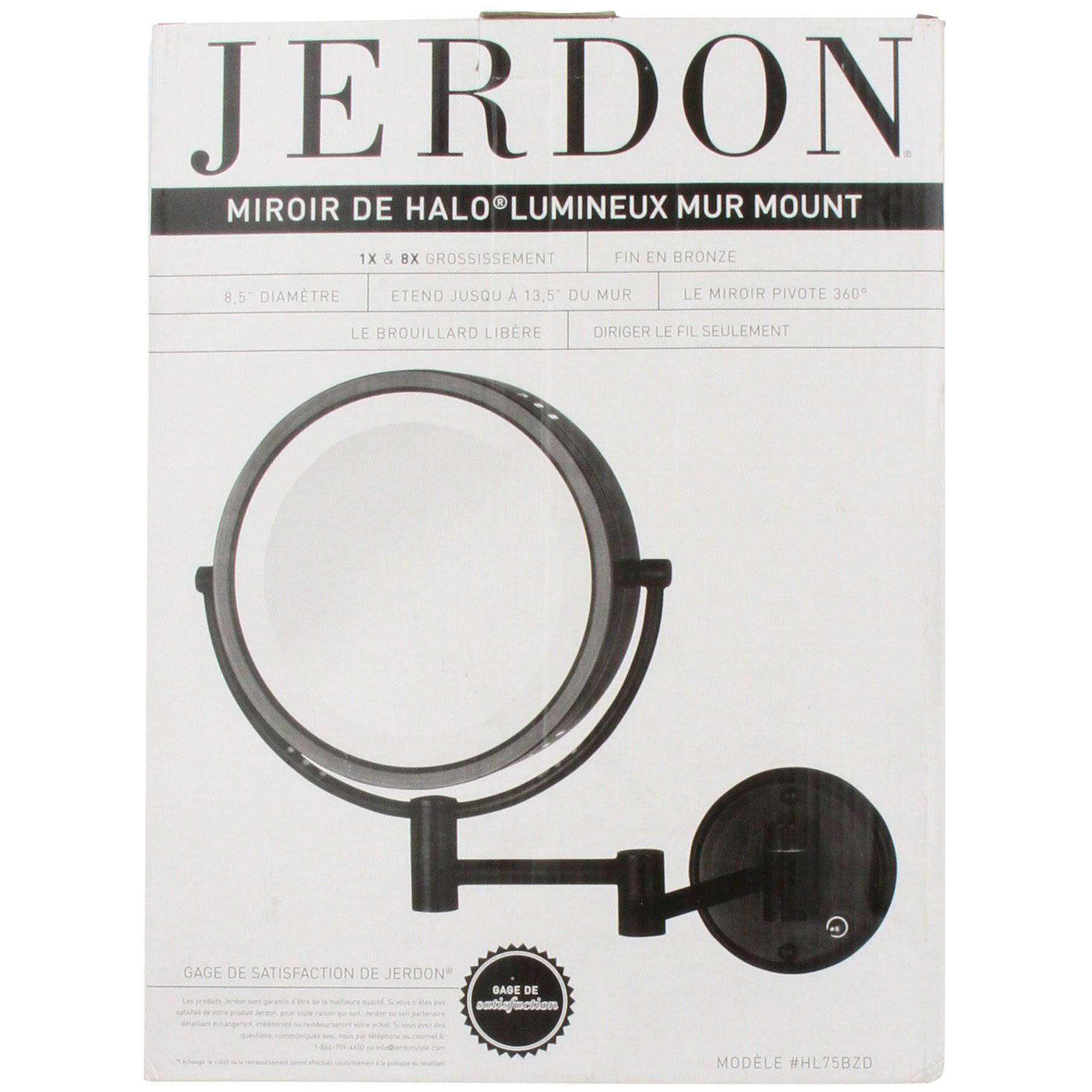 Jerdon HL75BZD 8.5Inch Lighted Direct Wire Wall Mount Makeup Mirror