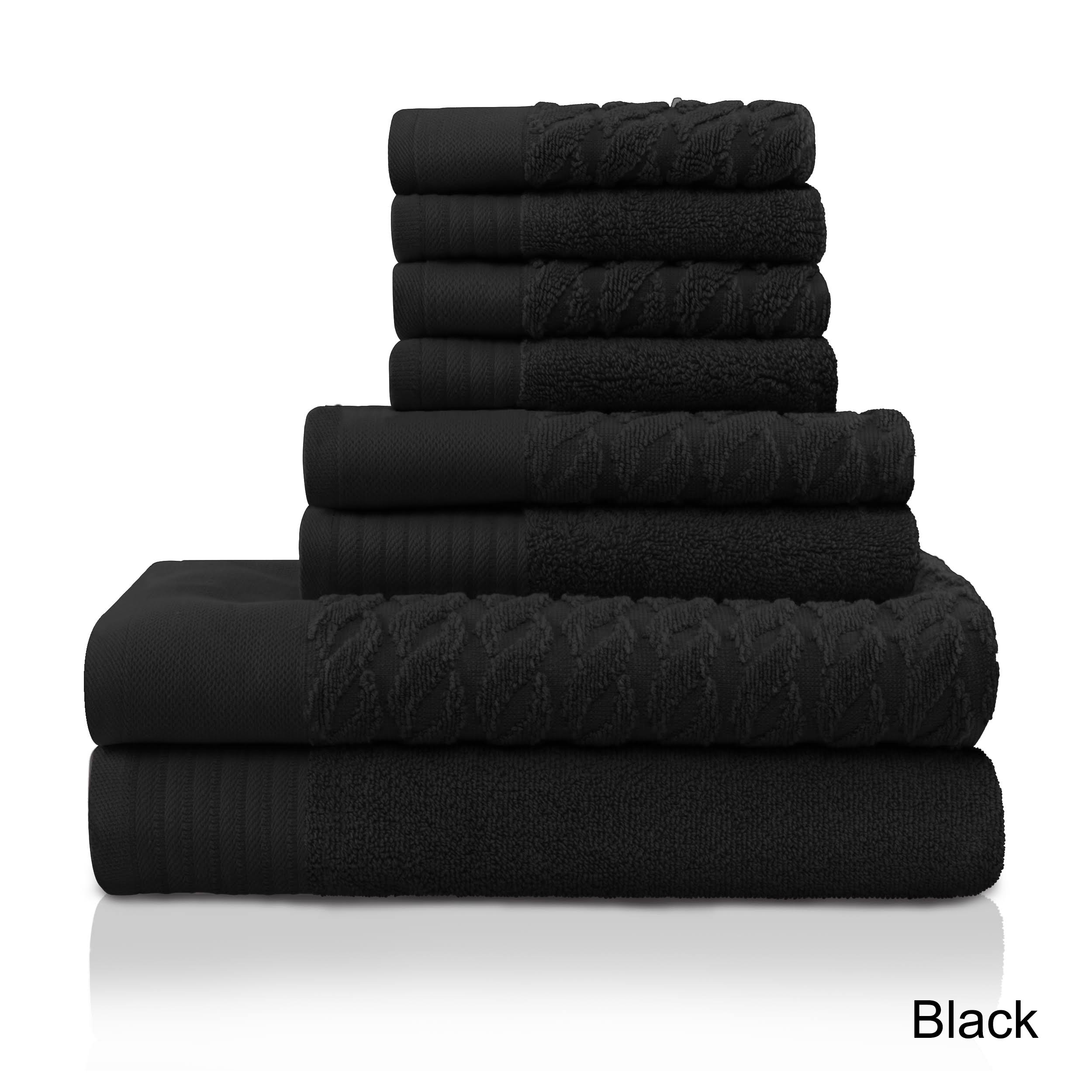 Superior 100 Turkish Cotton Cordage Patterned 8Piece Towel Set, Black