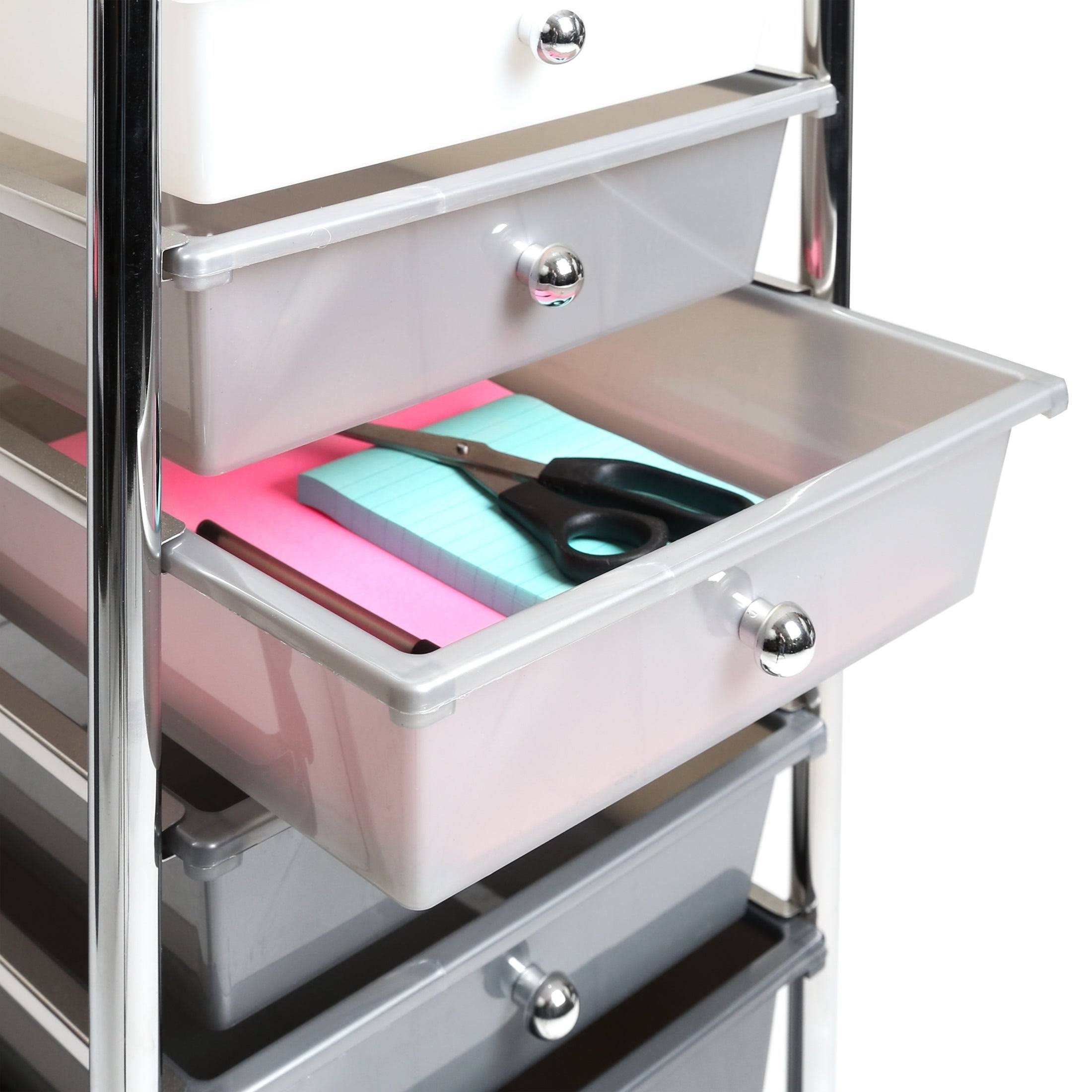 Seville Classics 8 Drawer Storage Bin Organizer Cart, White/Gray/Black