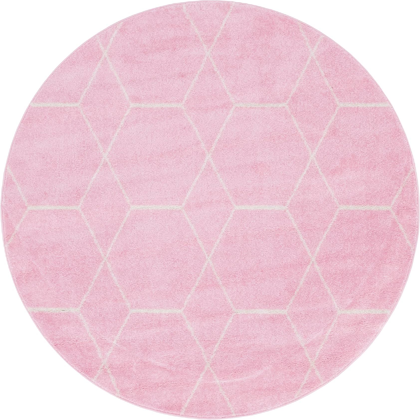 Trellis Frieze 5 ft Round Pink Geometric Area Rug WGL03