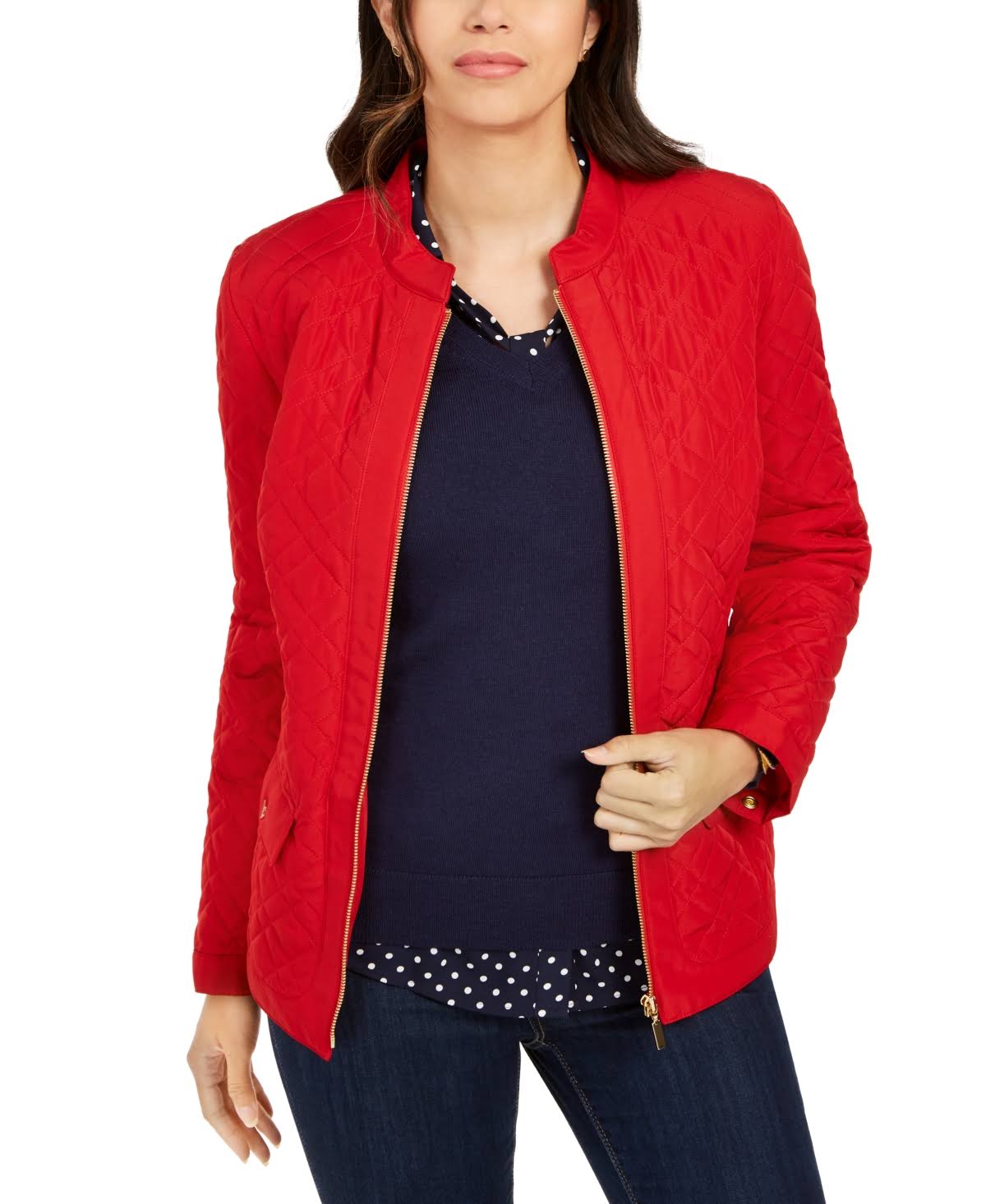 Charter Club Women&s Quilted Mandarin-Collar Jacket, Red Polish - WGL-03