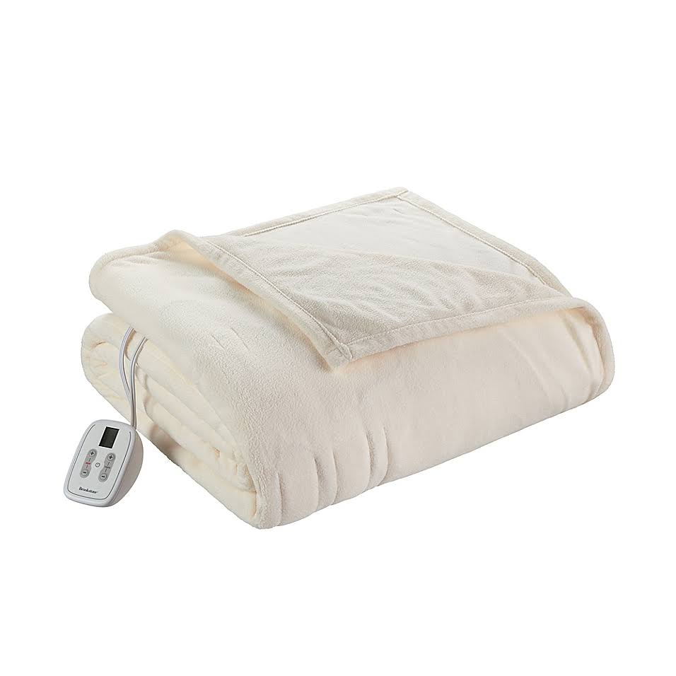 Brookstone Twin Fleece Heated Plush Blanket Twin in Cream - WGL-03