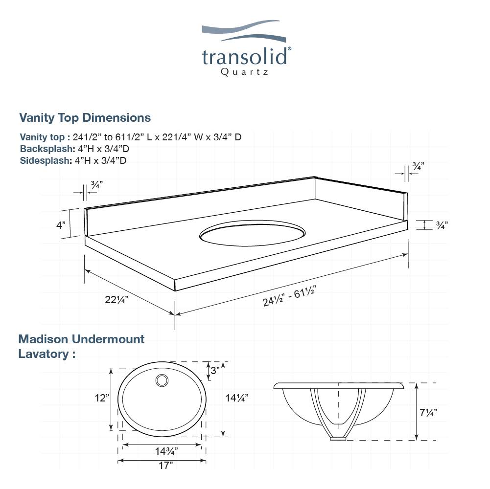 Transolid 28in Tempest Quartz Single Sink Bathroom Vanity Top in Gray