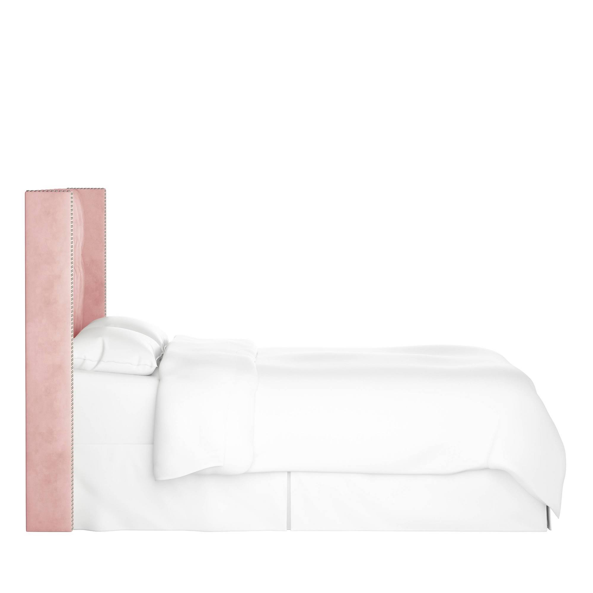 Full Louis Diamond Tufted Wingback Headboard Blush Velvet with Pewter