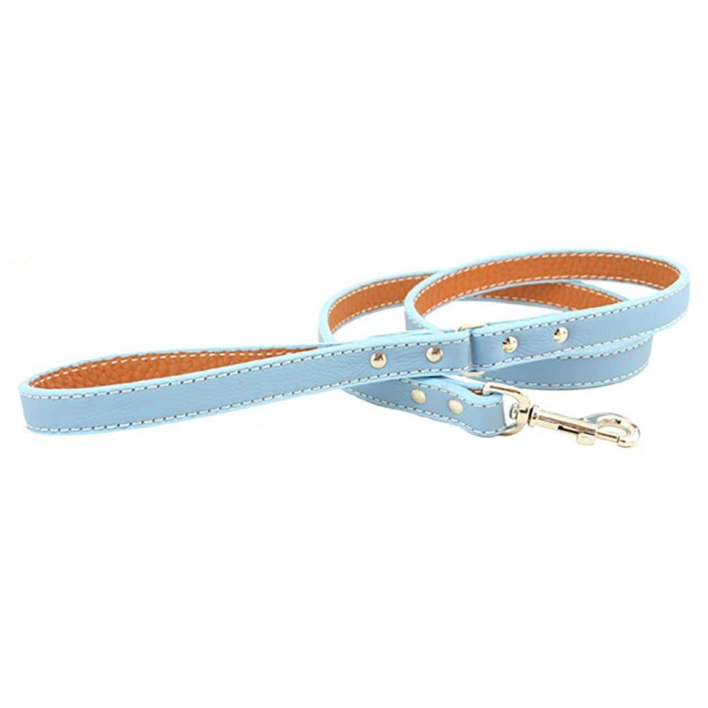 Rita Bean Italian Leather Dog Leash Light Blue 4 Foot / 1/2 inch