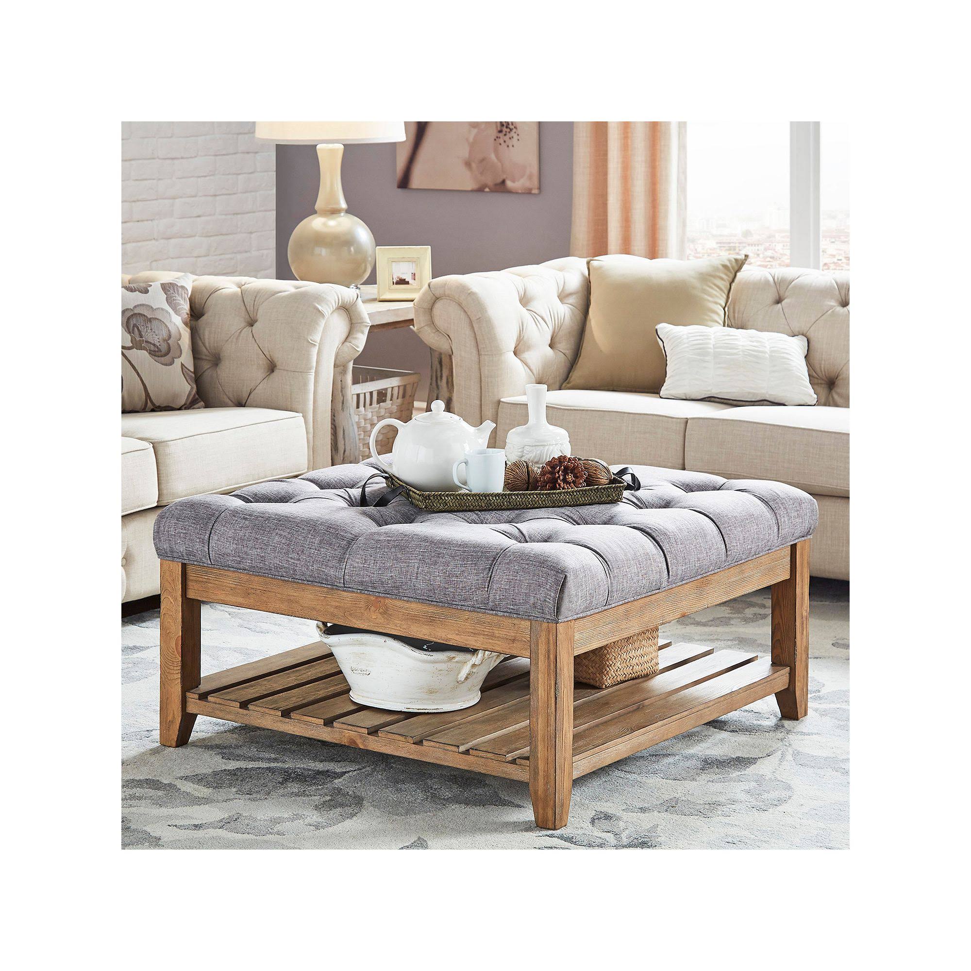 HomeVance Tufted Upholstered Coffee Table Gray Weathered