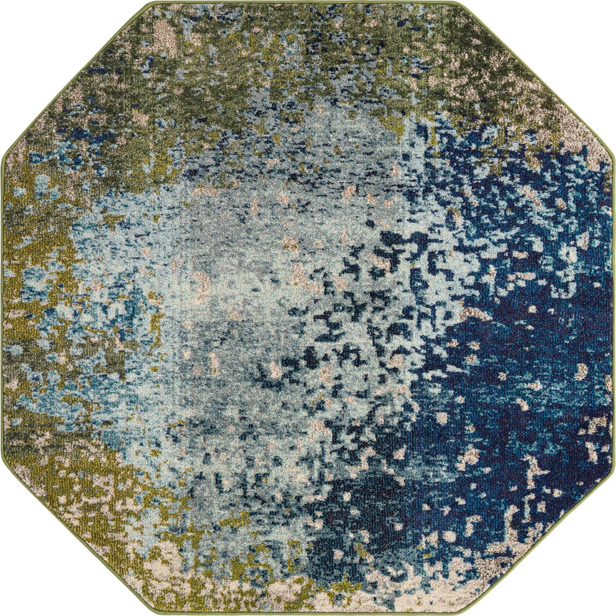 Casablanca 5 ft Octagon Blue Abstract Area Rug WGL03