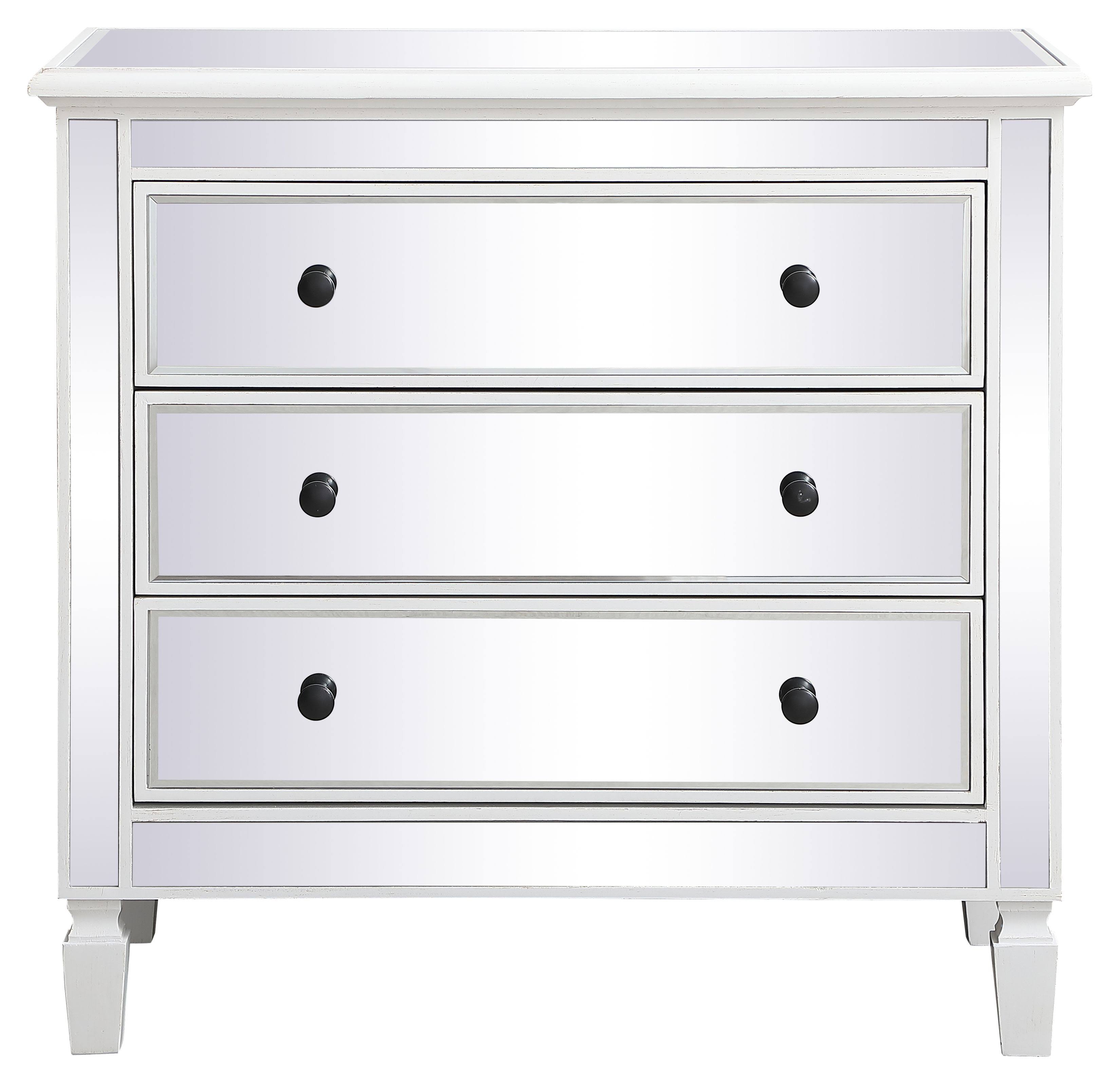 Elegant Decor 33 inch Mirrored 3 Drawer Chest in Antique White WGL03