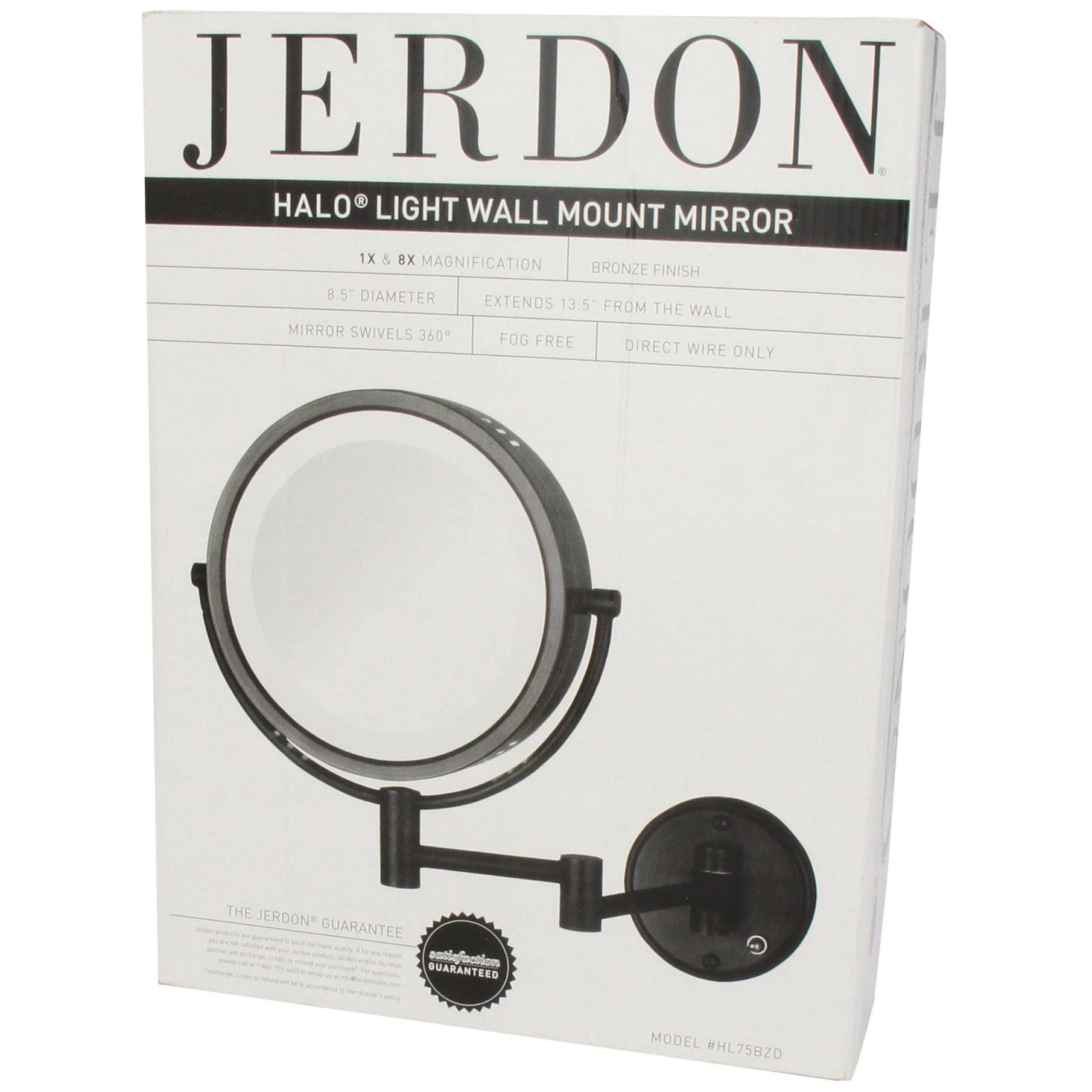 Jerdon HL75BZD 8.5Inch Lighted Direct Wire Wall Mount Makeup Mirror
