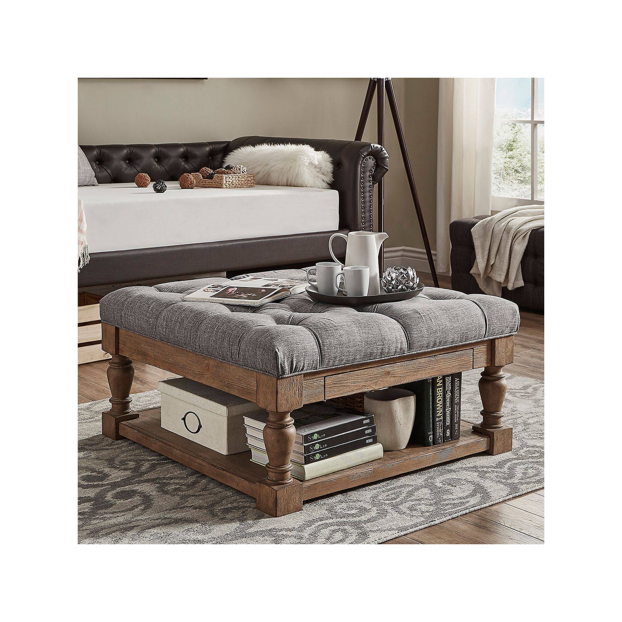 HomeVance Button Tufted Upholstered Coffee Table, Grey WGL03