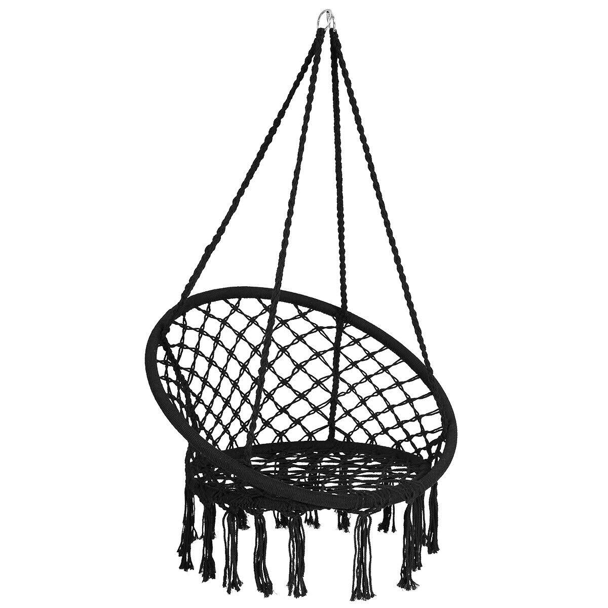 Hanging Macrame Hammock Chair with Handwoven Cotton BackrestBlack WGL03