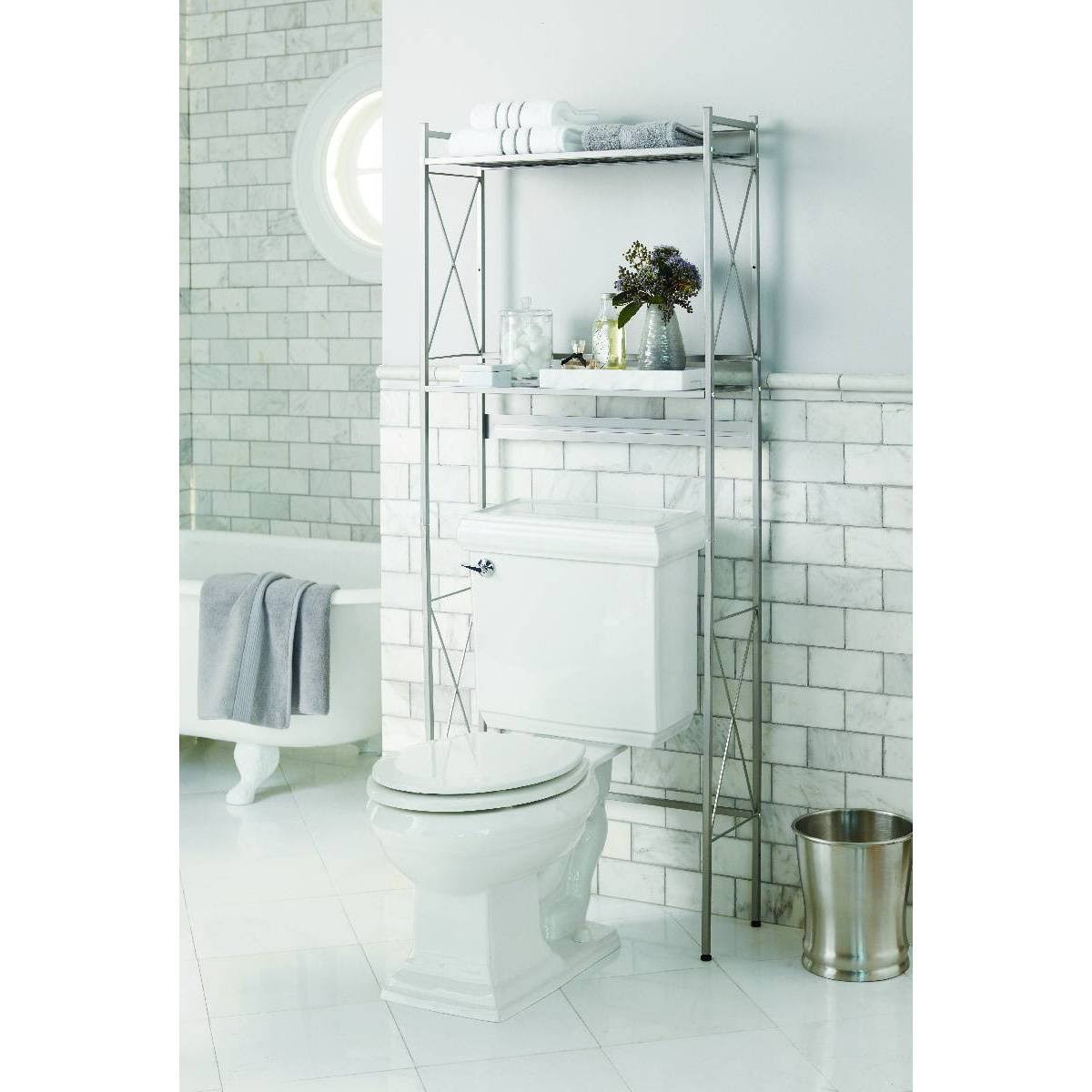 Threshold Square Tube Over The Toilet Etagere, Brushed Nickel