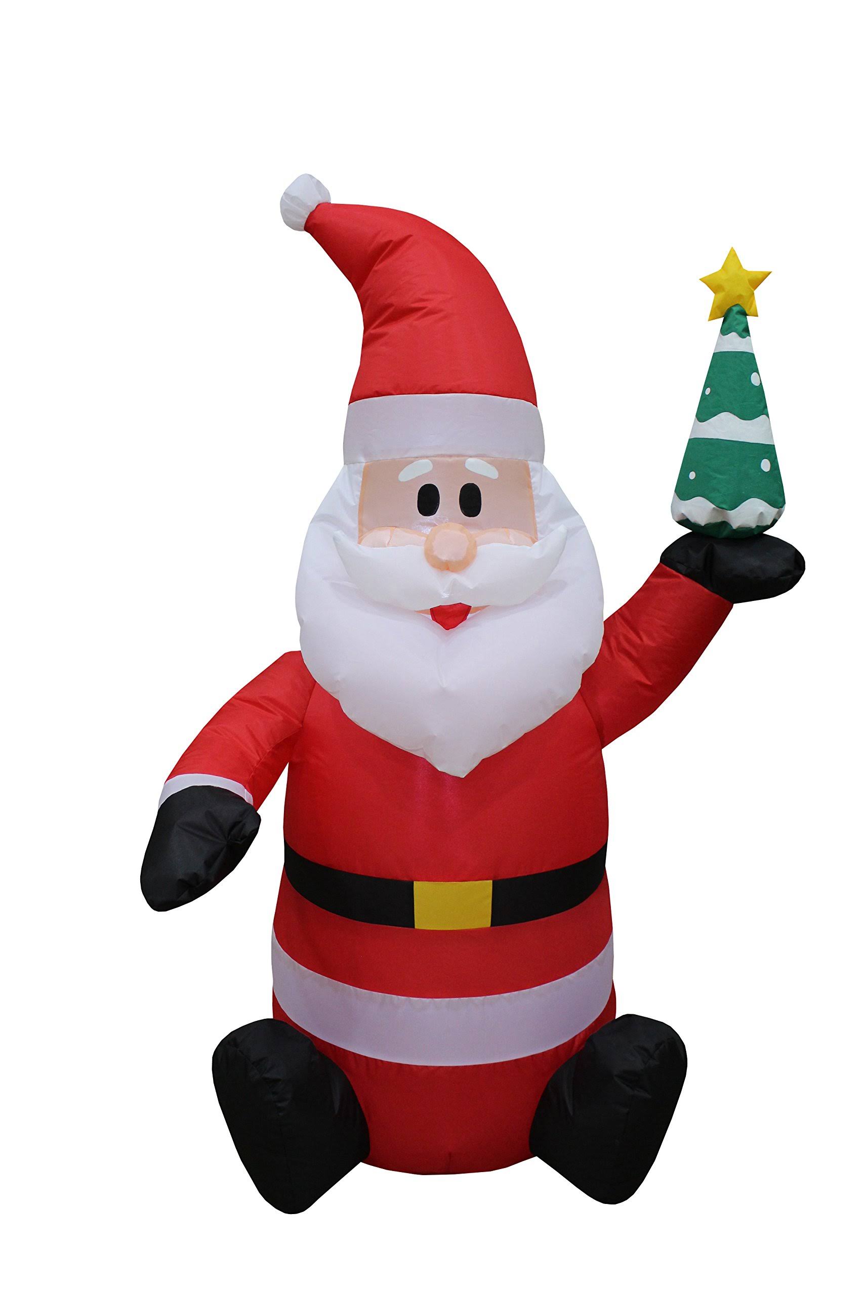 4 Foot Tall Lighted Christmas Inflatable Santa Claus Holding Christmas ...