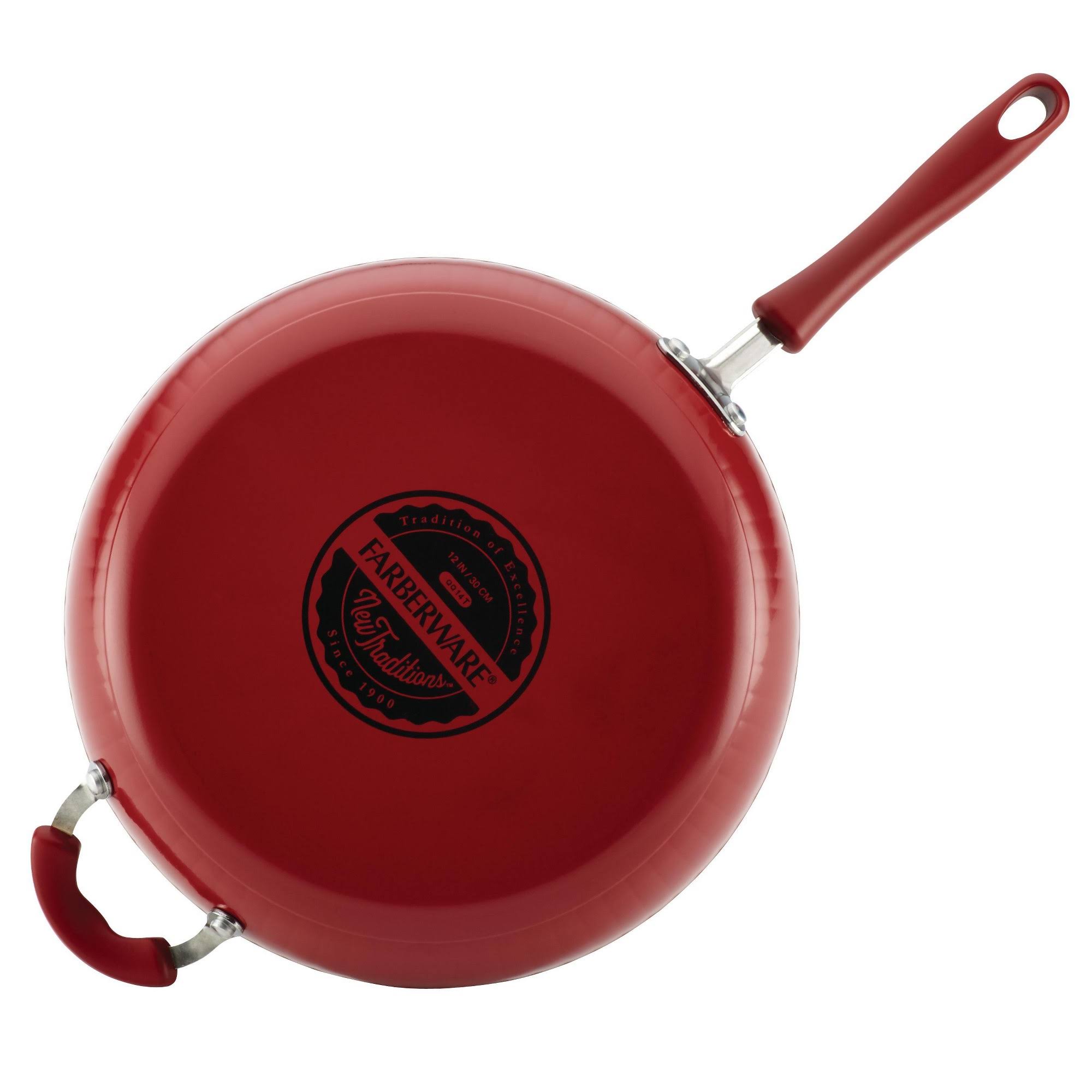 Farberware New Traditions 12x22 Red Aluminum Nonstick Deep Skillet with 