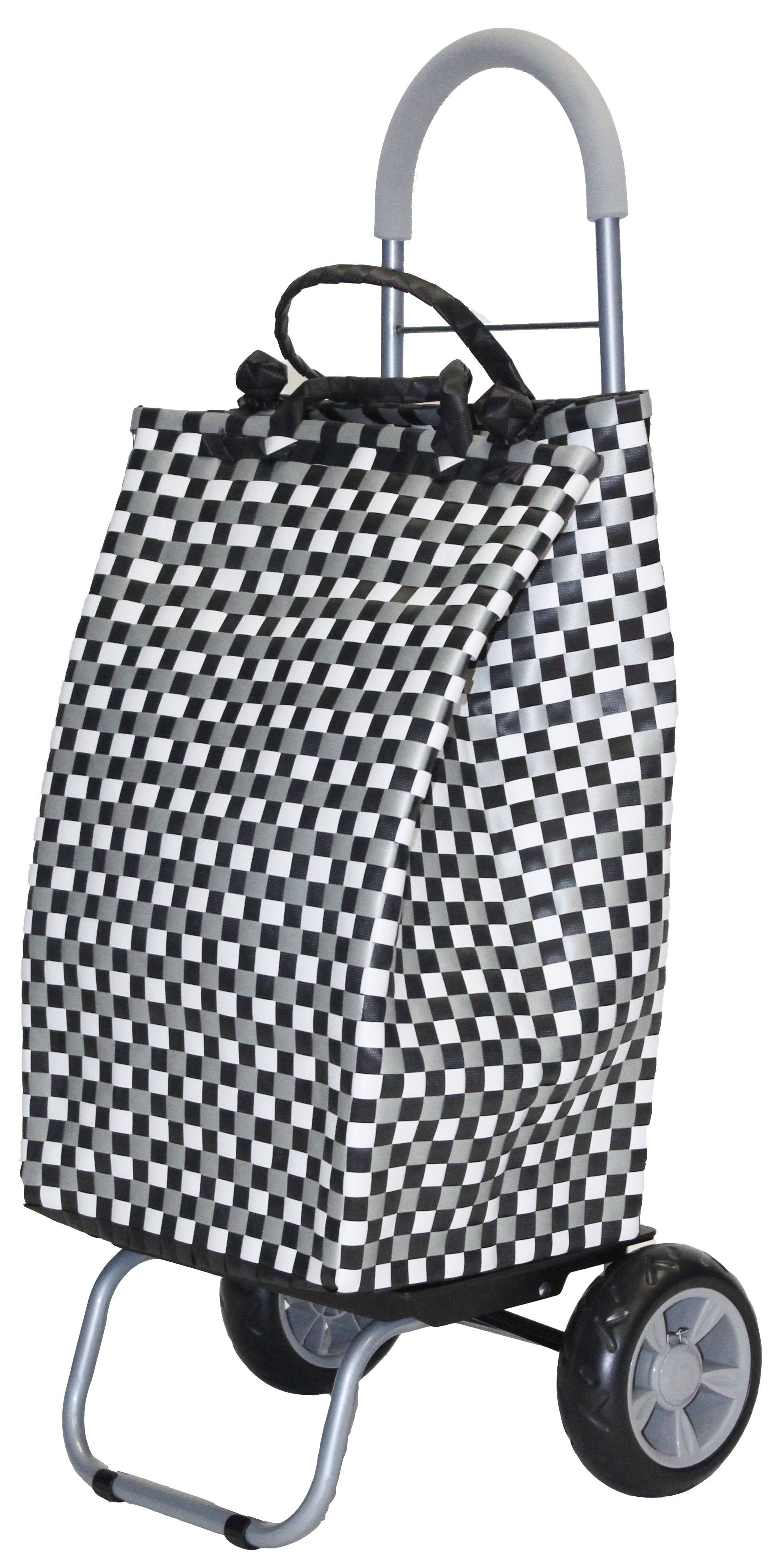 Trolley Dolly Basket Weave Tote, Black Shopping Grocery Foldable Cart