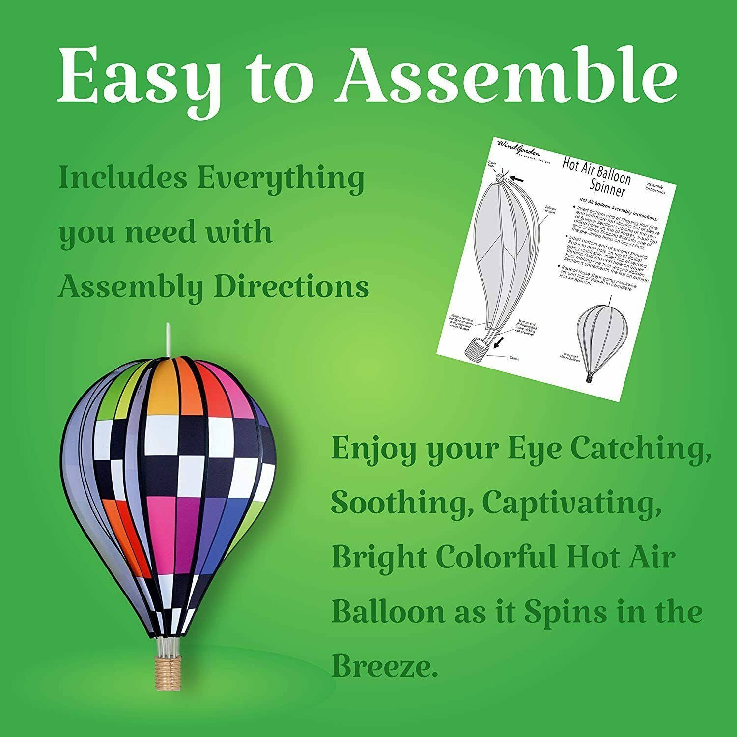 Premier Kites 26 in. Hot Air Balloon Checkered Rainbow WGL03