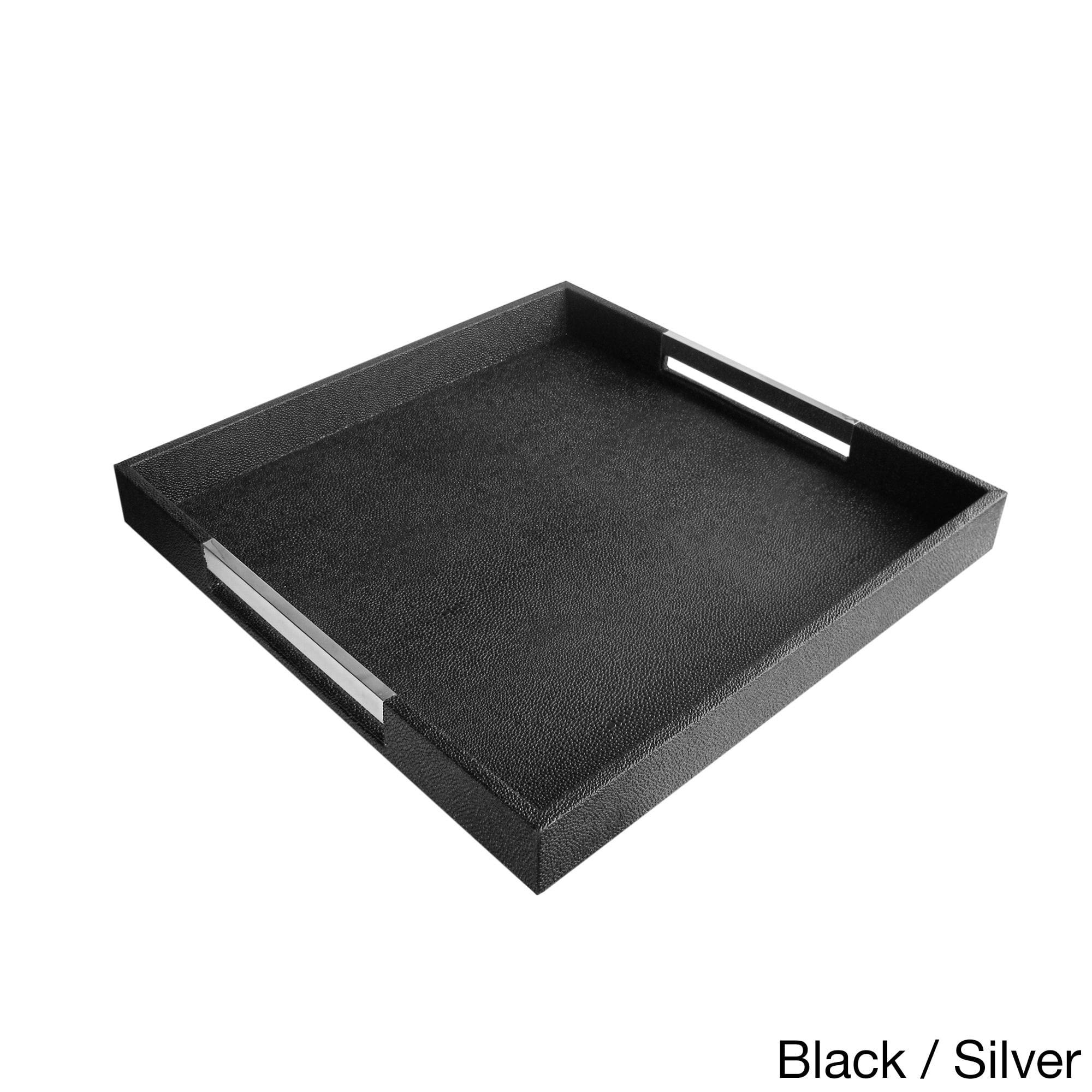 American Atelier 1630005 Black Square Tray with Silver Handles WGL03