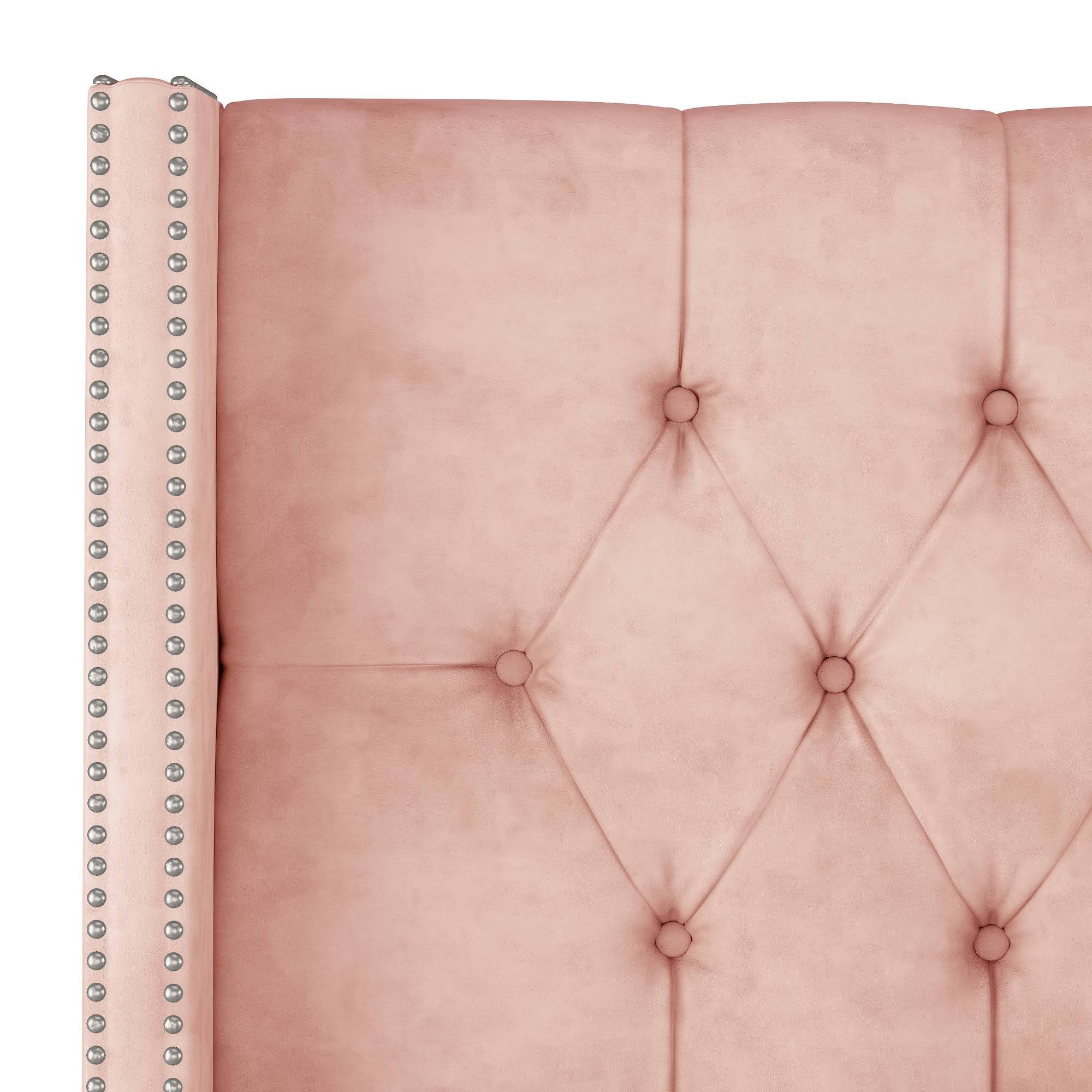 Full Louis Diamond Tufted Wingback Headboard Blush Velvet with Pewter